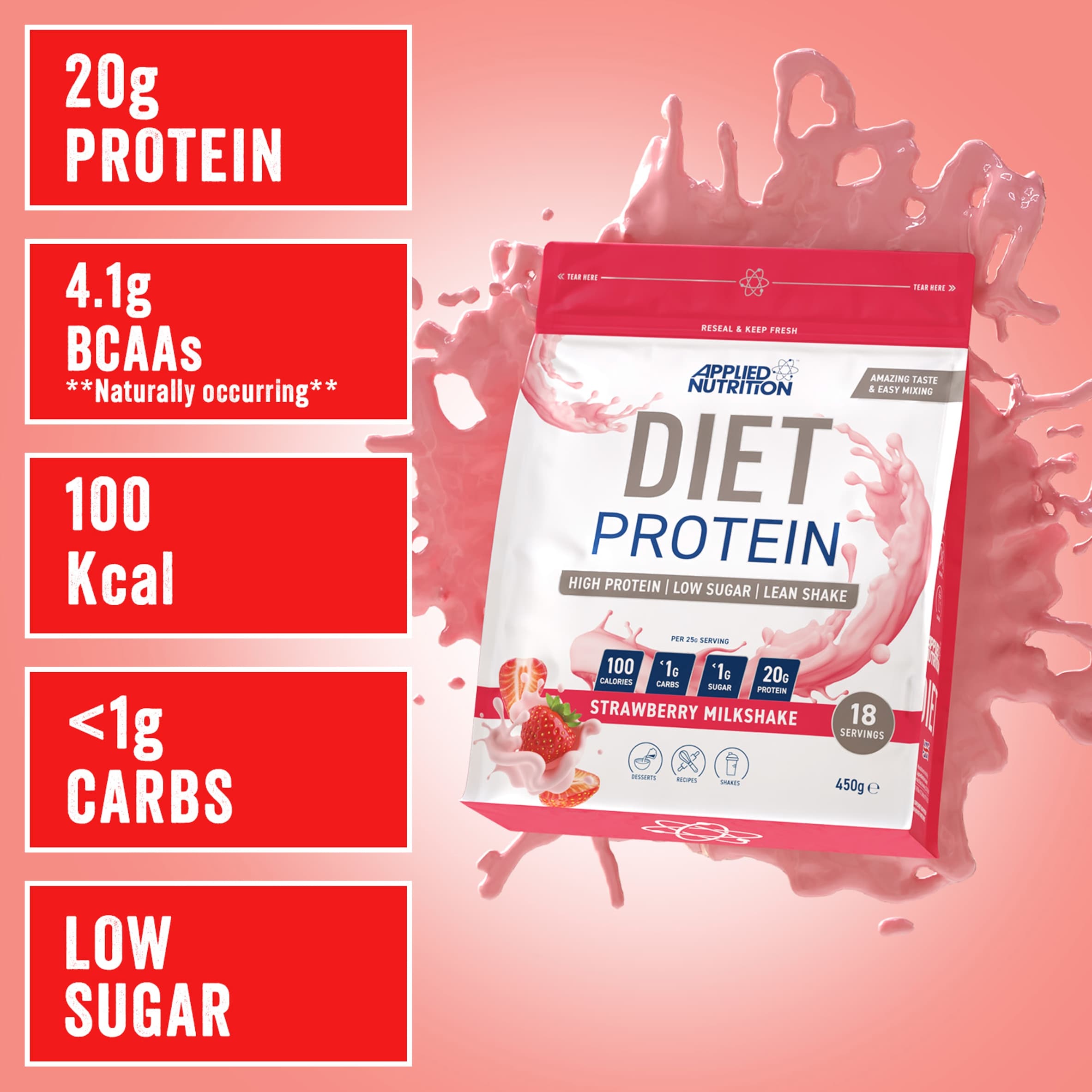 Applied Nutrition Diet Protein - Strawberry Milkshake 450g thumbnail 2