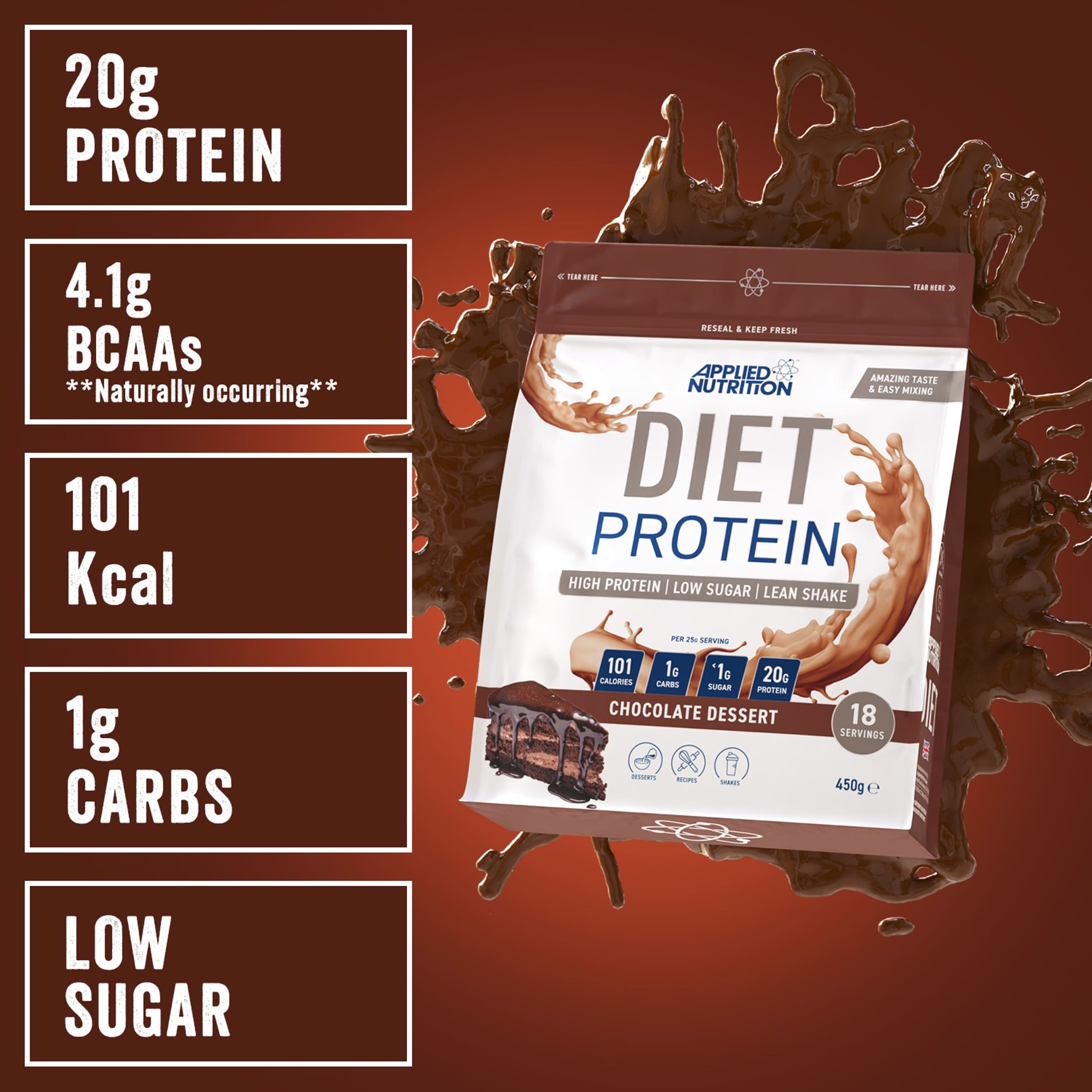 Applied Nutrition Diet Protein Powder Chocolate Dessert 450g thumbnail 2