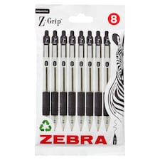 Zebra Stationery Zgrip Retractable Ballpoint Pens Black 8 Pack
