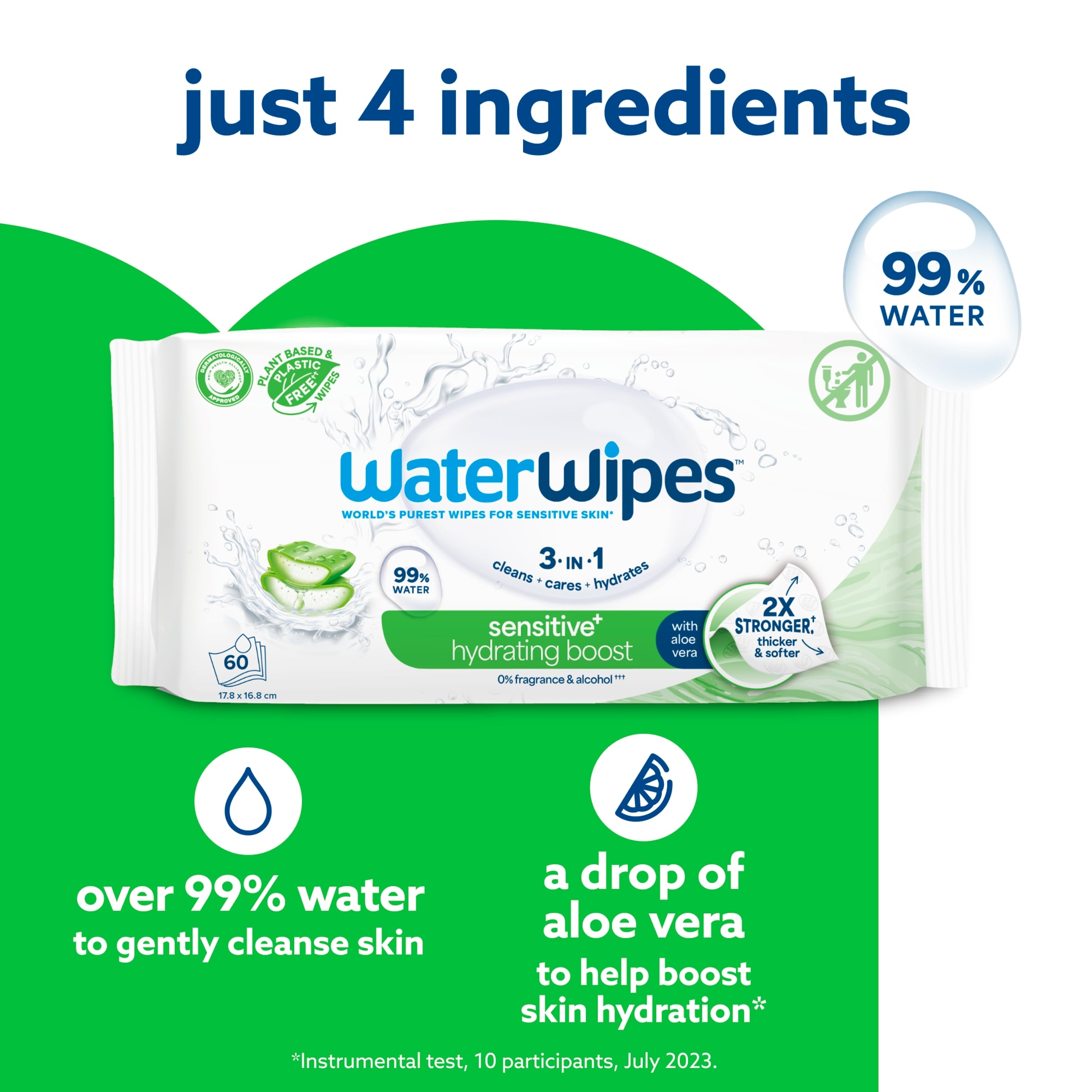 WaterWipes Biodegradable Hydrating Baby Wipes 60 pack thumbnail 3