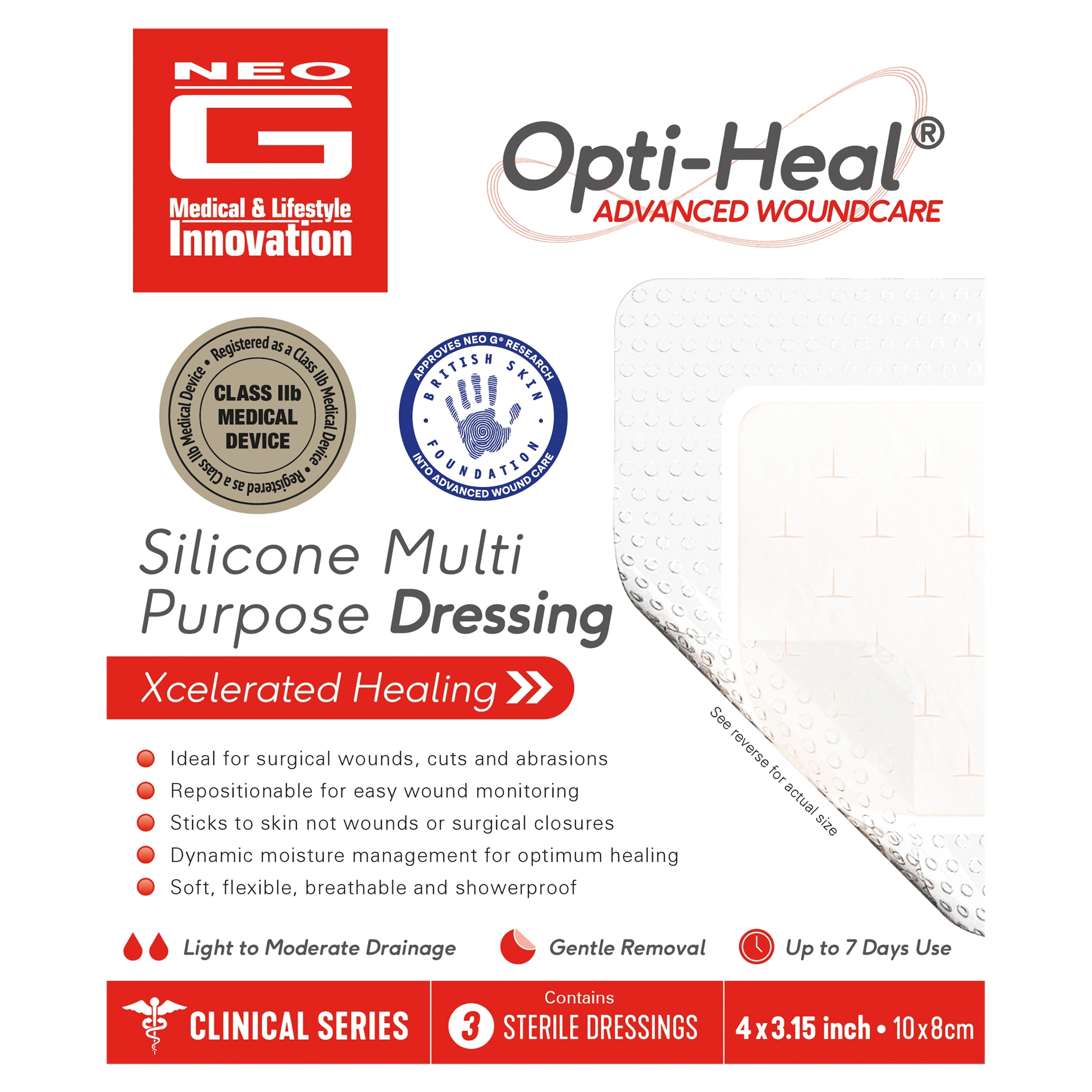 Neo G Opti-Heal Silicone Multipurpose Wound Dressing Multipack Pk3