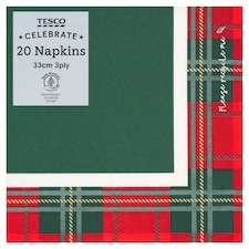 Tesco Tartan Christmas Napkins 33cm 3Ply 20 Pack