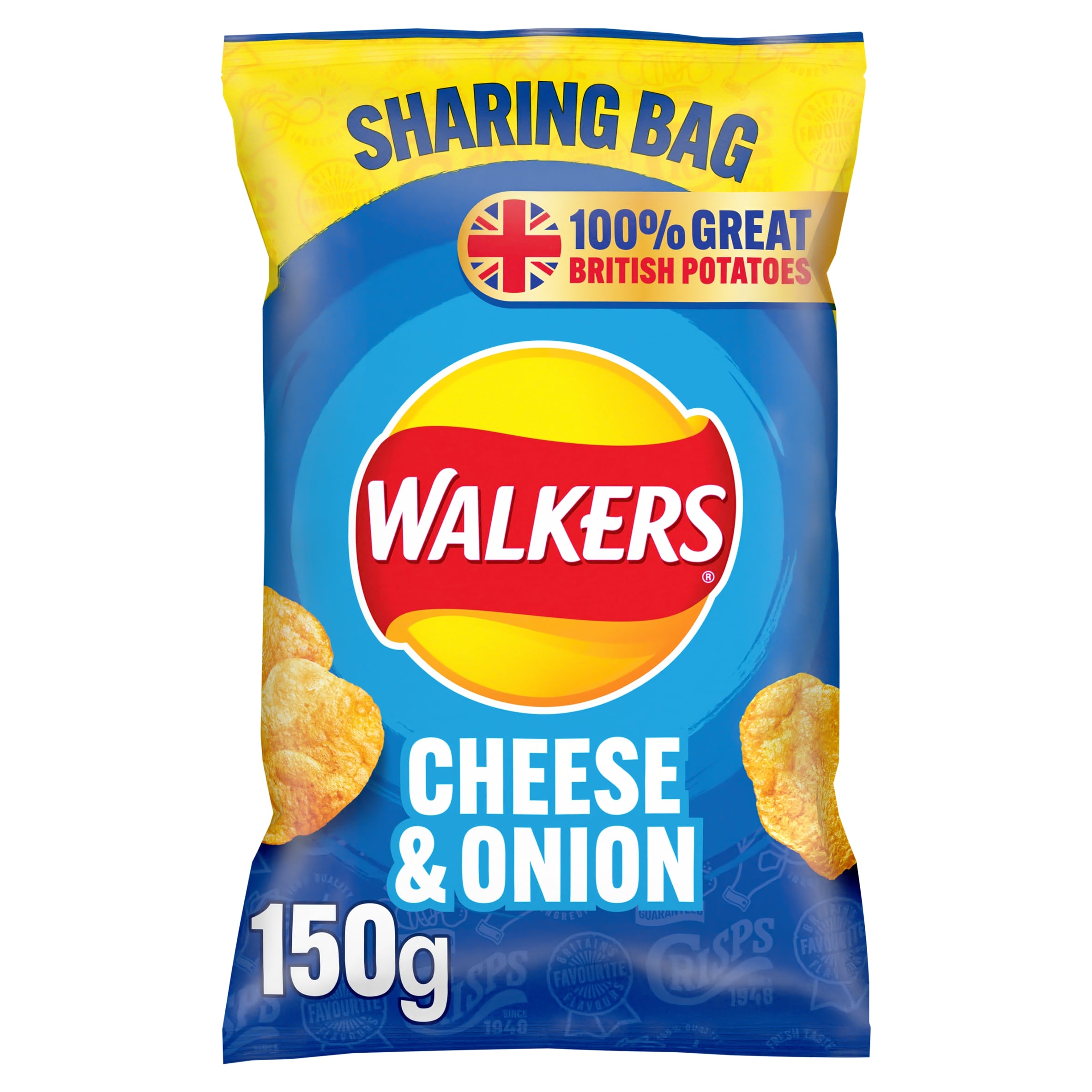 Walkers Glorious Cheese & Onion Flavour Potato Crisps 150g