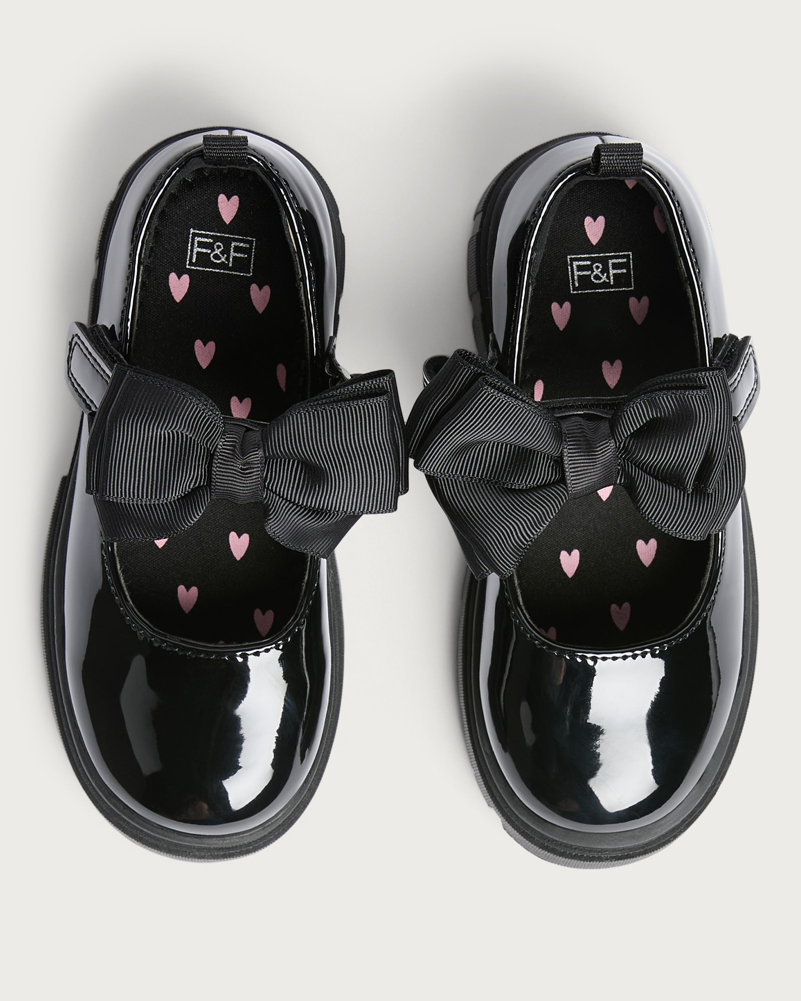 F&F School Girls Patent Bow Detail Mary Jane Shoes in Black thumbnail 2