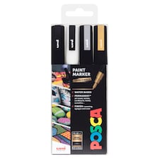 Posca Paint Markers Gold/Silver /Black/White 4pk