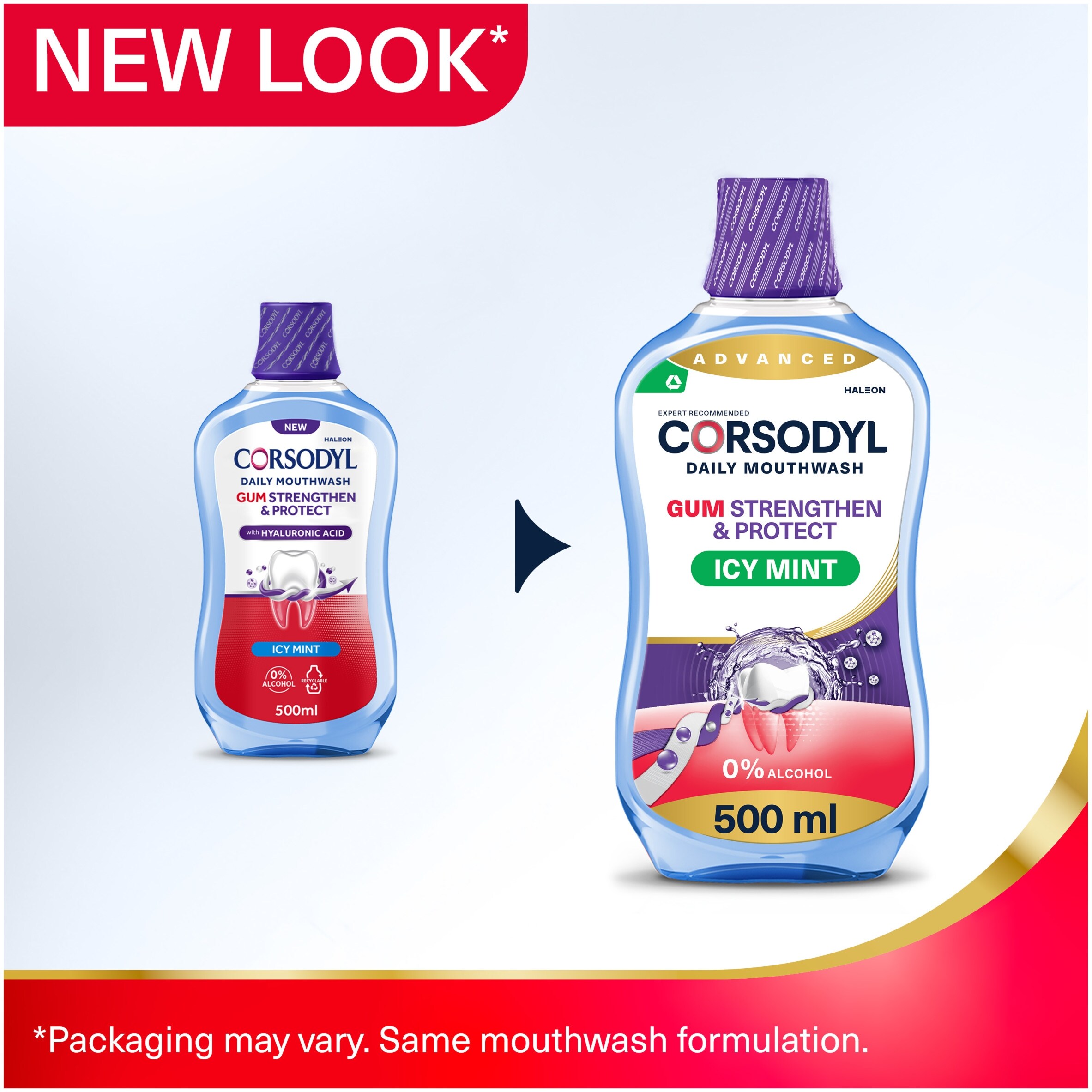 Corsodyl Gum Strengthen & Protect Icy Mint Mouthwash 500ml thumbnail 2