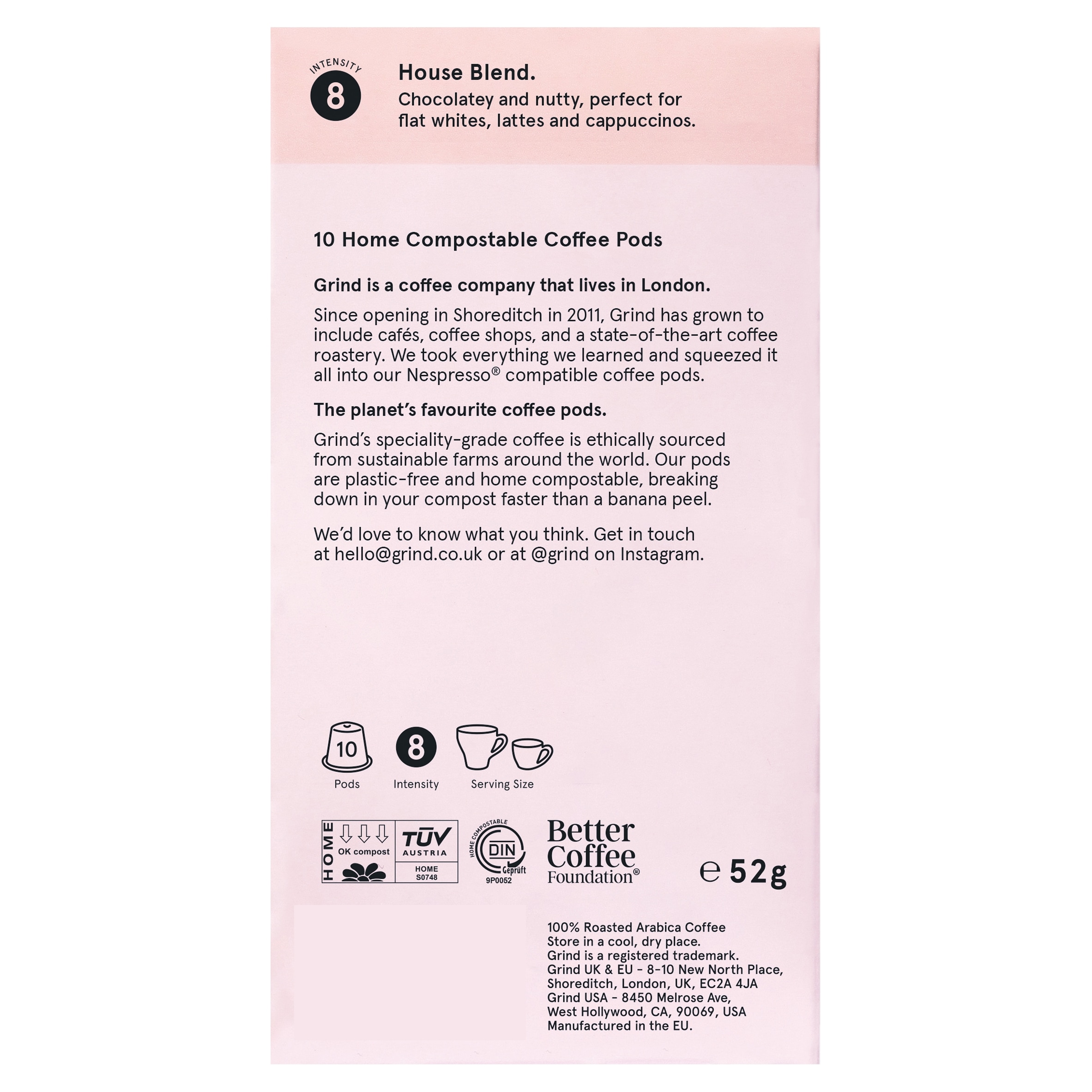 Grind House Blend Coffee Pods Biodegradable & Sustainable 10 Pack 52g thumbnail 3