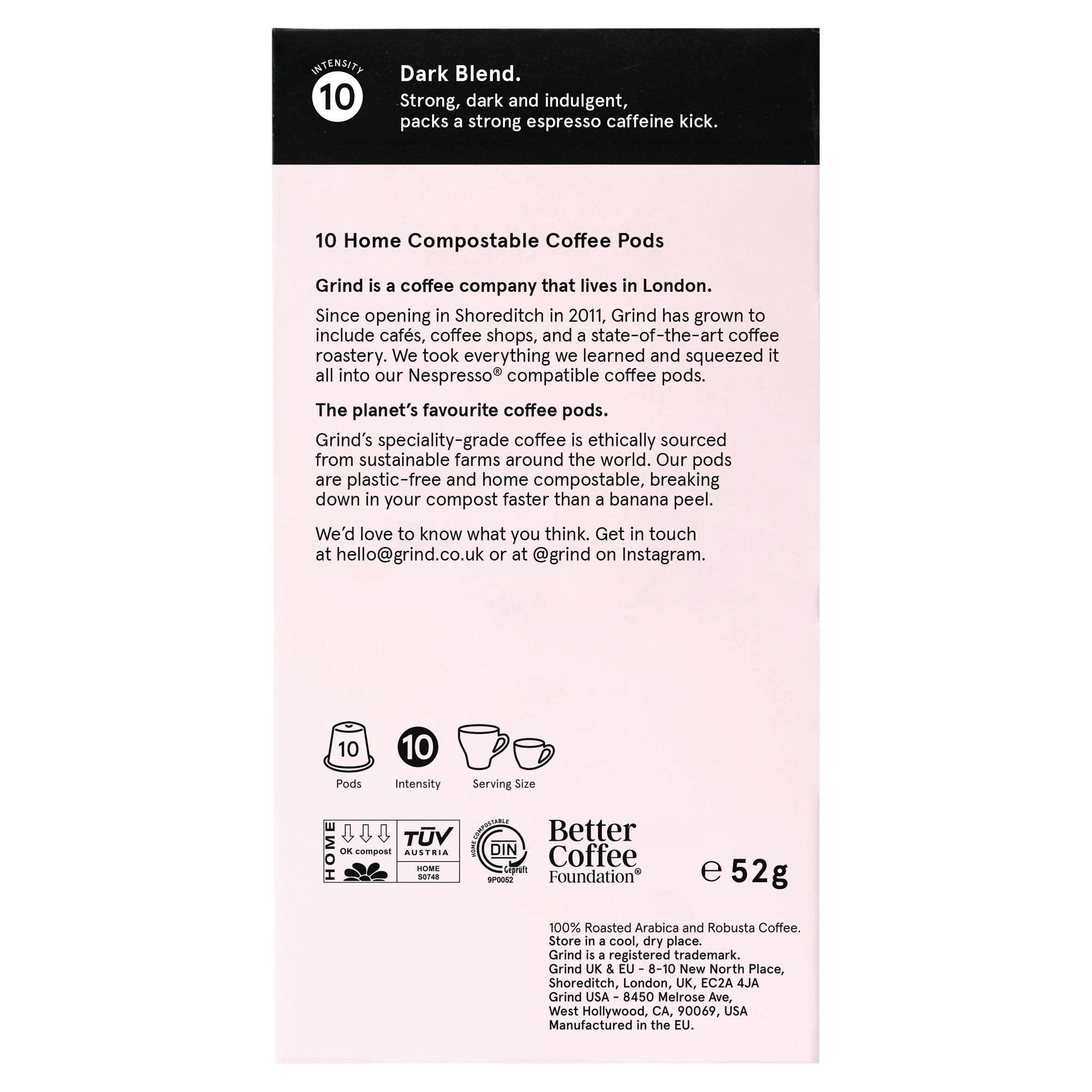 Grind Dark Roast Coffee Pods - Biodegradable & Sustainable 10 Pack 52g thumbnail 2