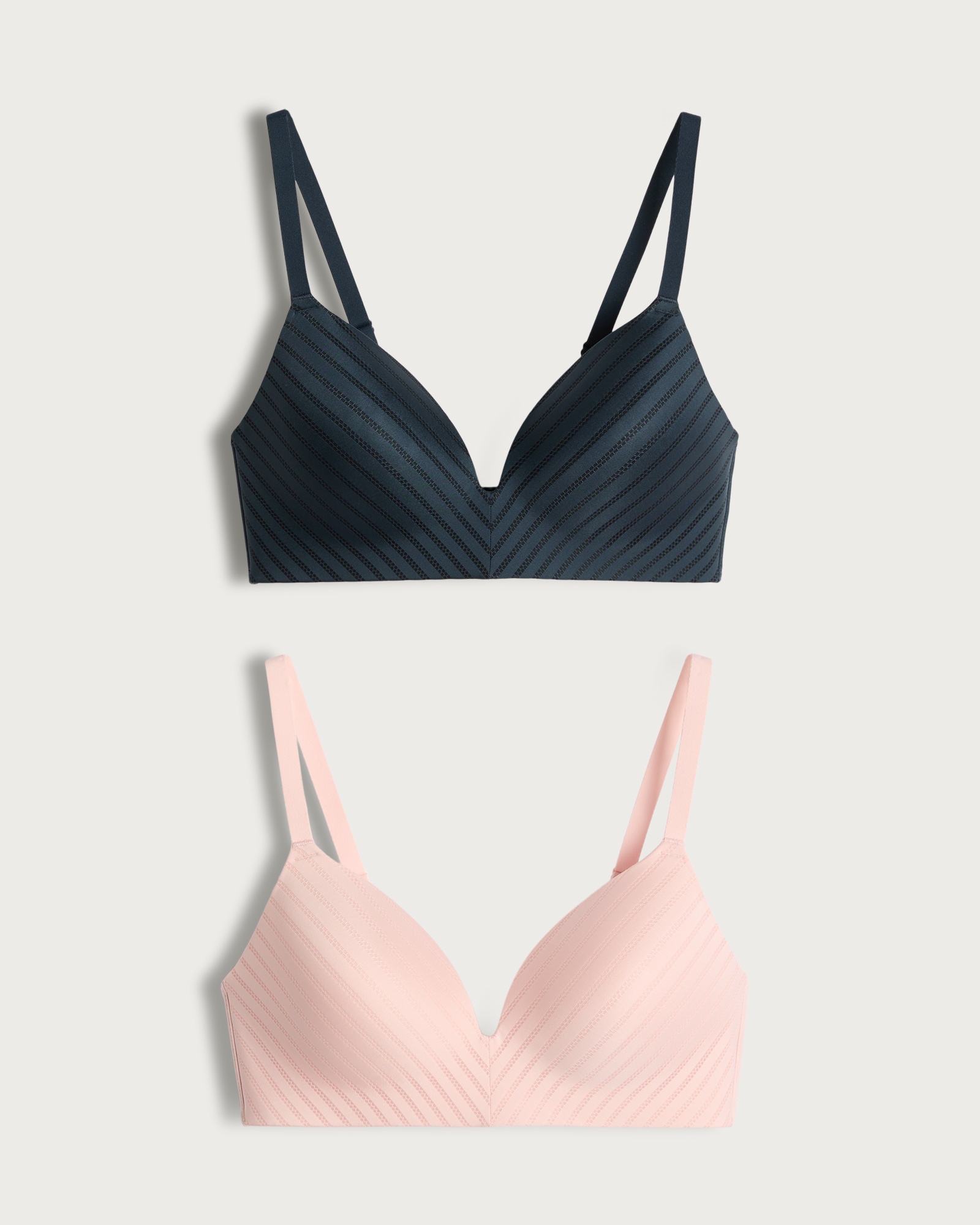 F&F 2-Pack Non Wired Striped Padded Bra  in Navy