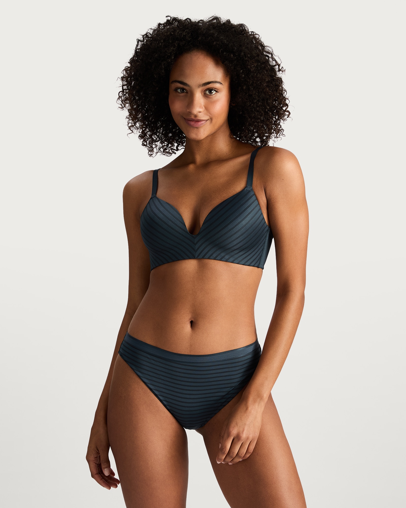 F&F 2-Pack Non Wired Striped Padded Bra  in Navy thumbnail 4