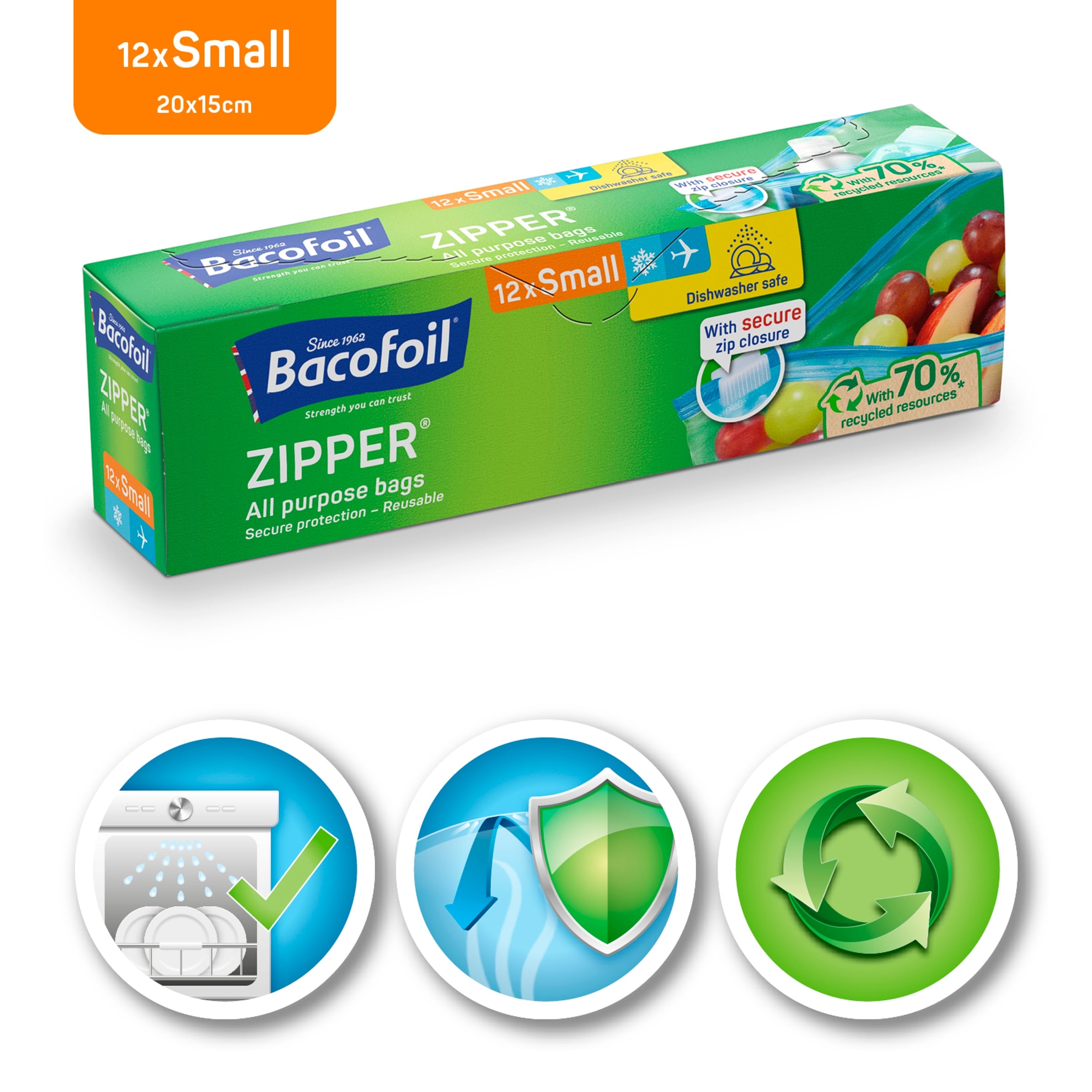 Bacofoil Zipper All Purpose Bags Small 12 Pack thumbnail 2