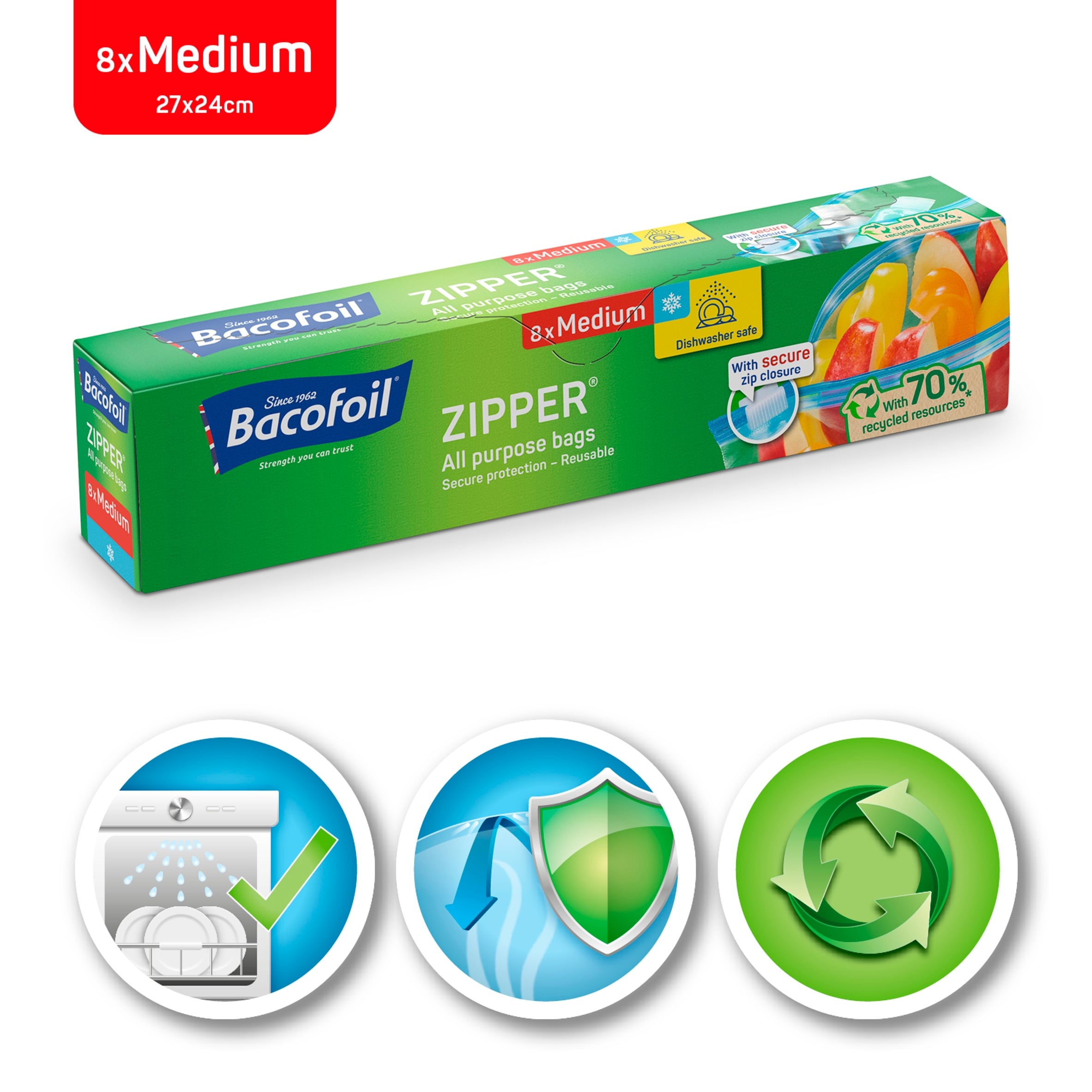  Bacofoil Zipper All Purpose Bags Medium 8 Pack thumbnail 2