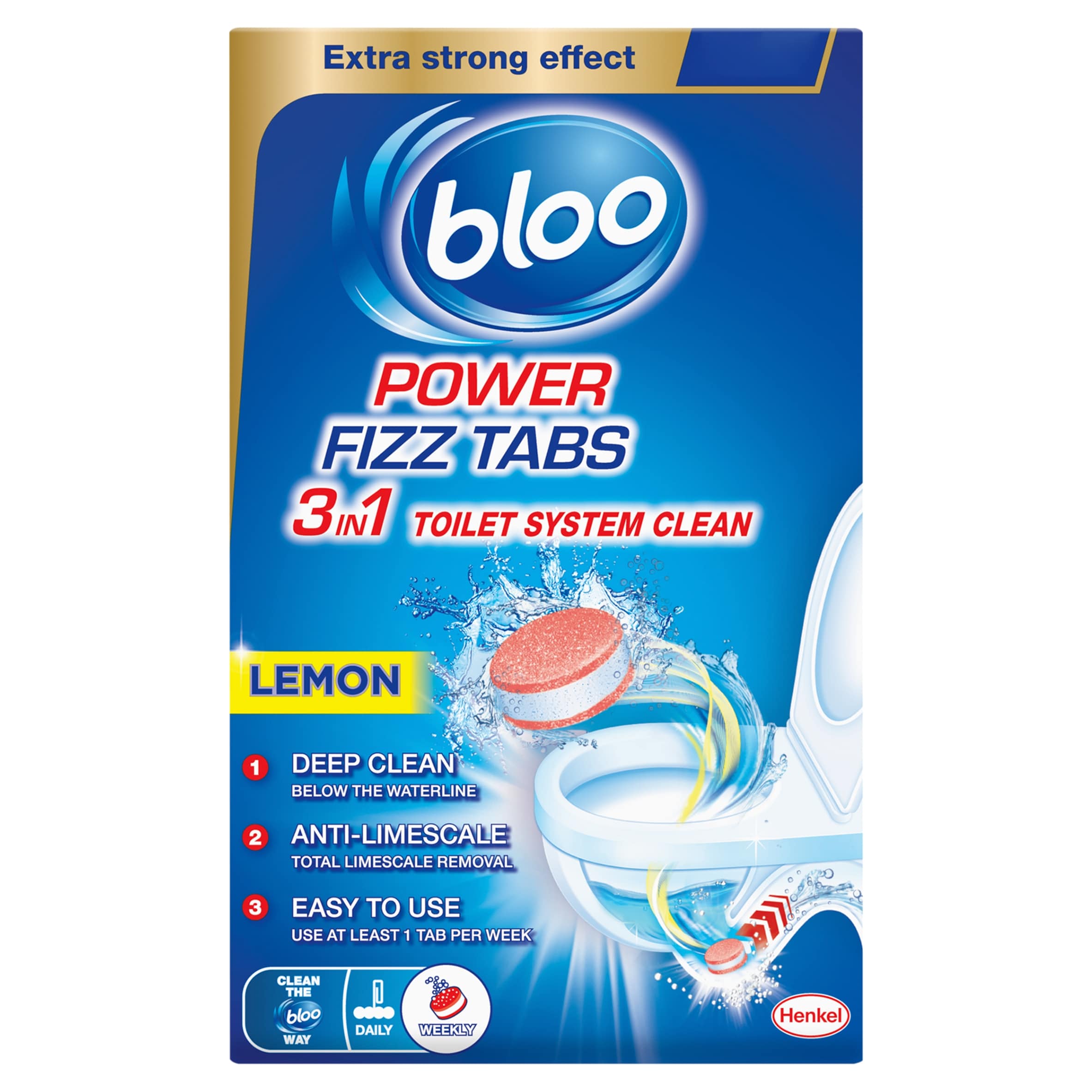 Bloo Power Fizz Tabs 3 In 1 Toilet System Clean Lemon 8 x 22.5g