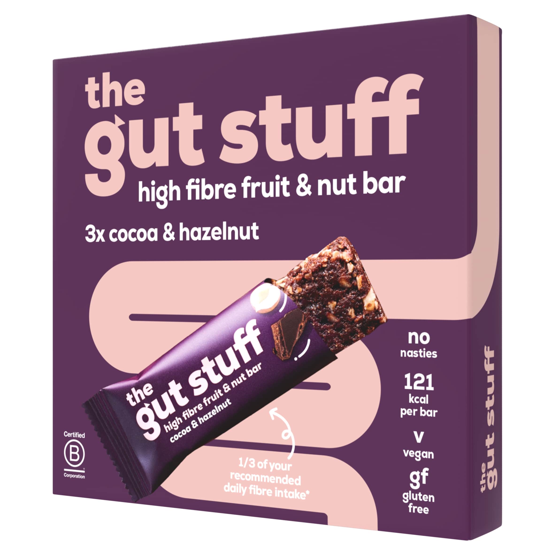 The Gut Stuff High Fibre Fruit & Nut Bar - Cocoa & Hazelnut 3 x 35g