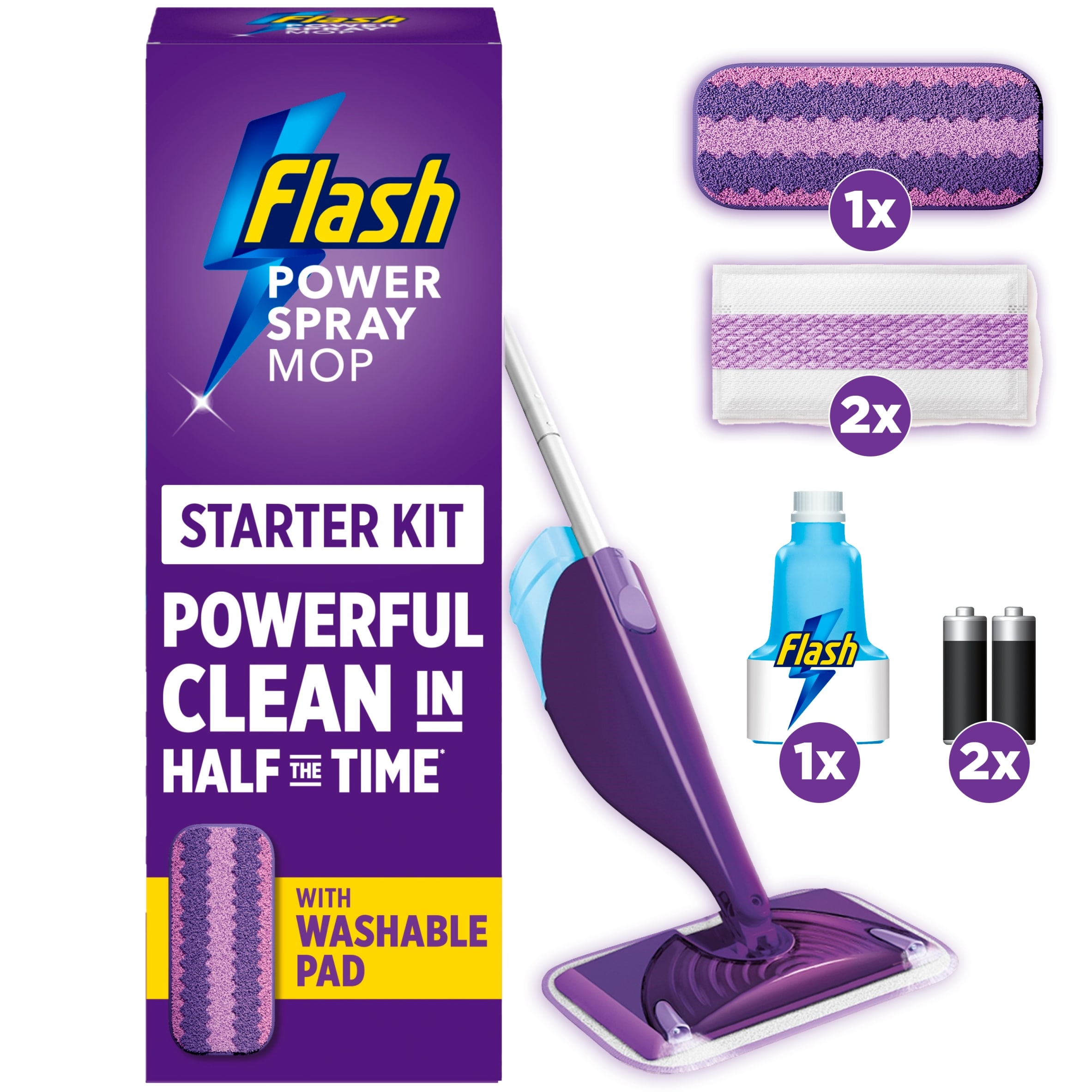 Flash Power Mop Washable Starter Kit, All-In-One Mopping System