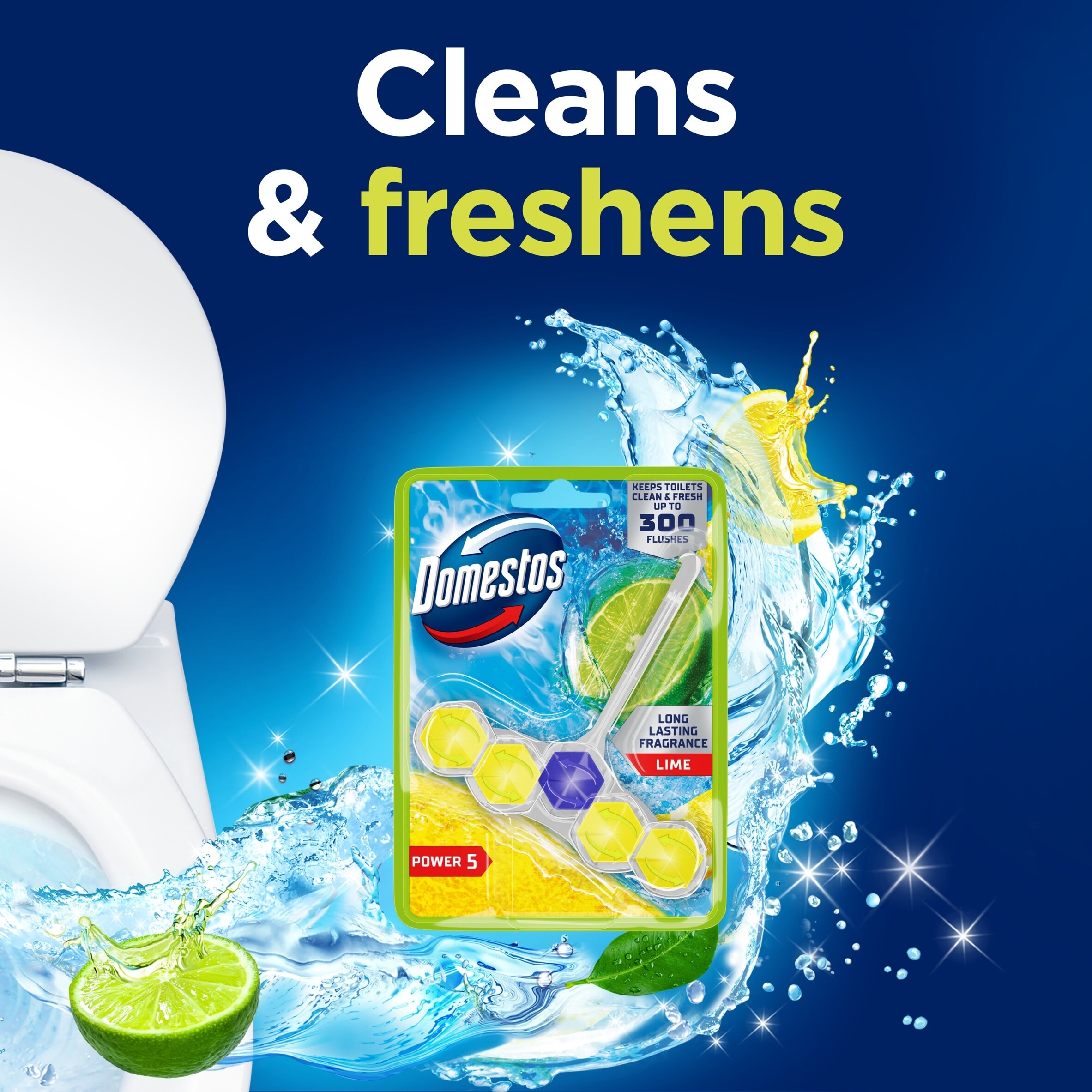 Domestos Power 5 Toilet Rim Block Freshener Lime 50g thumbnail 4