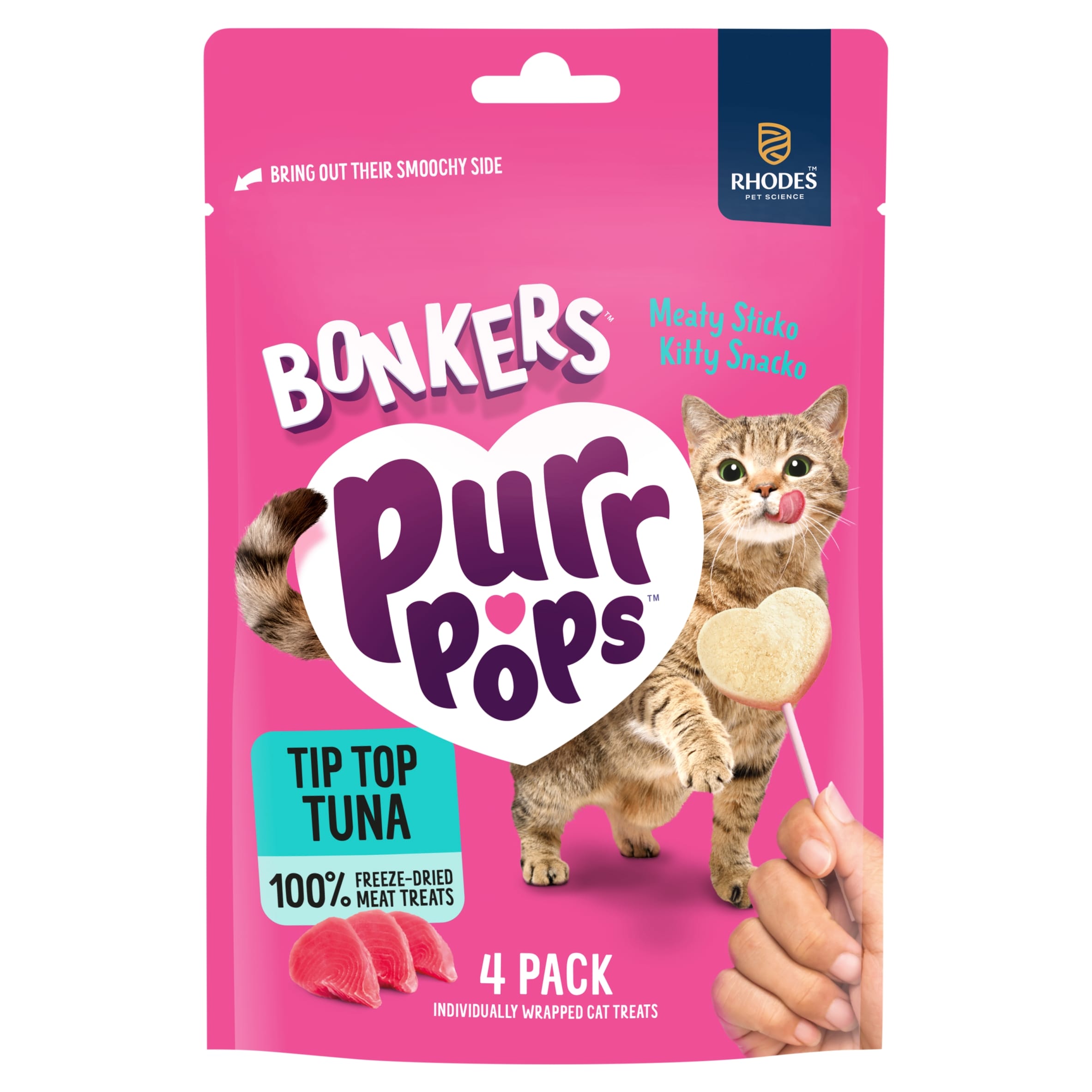 Bonkers Purrpops Freeze-Dried Cat Treats - Tip Top Tuna 4 Pack 5.6g