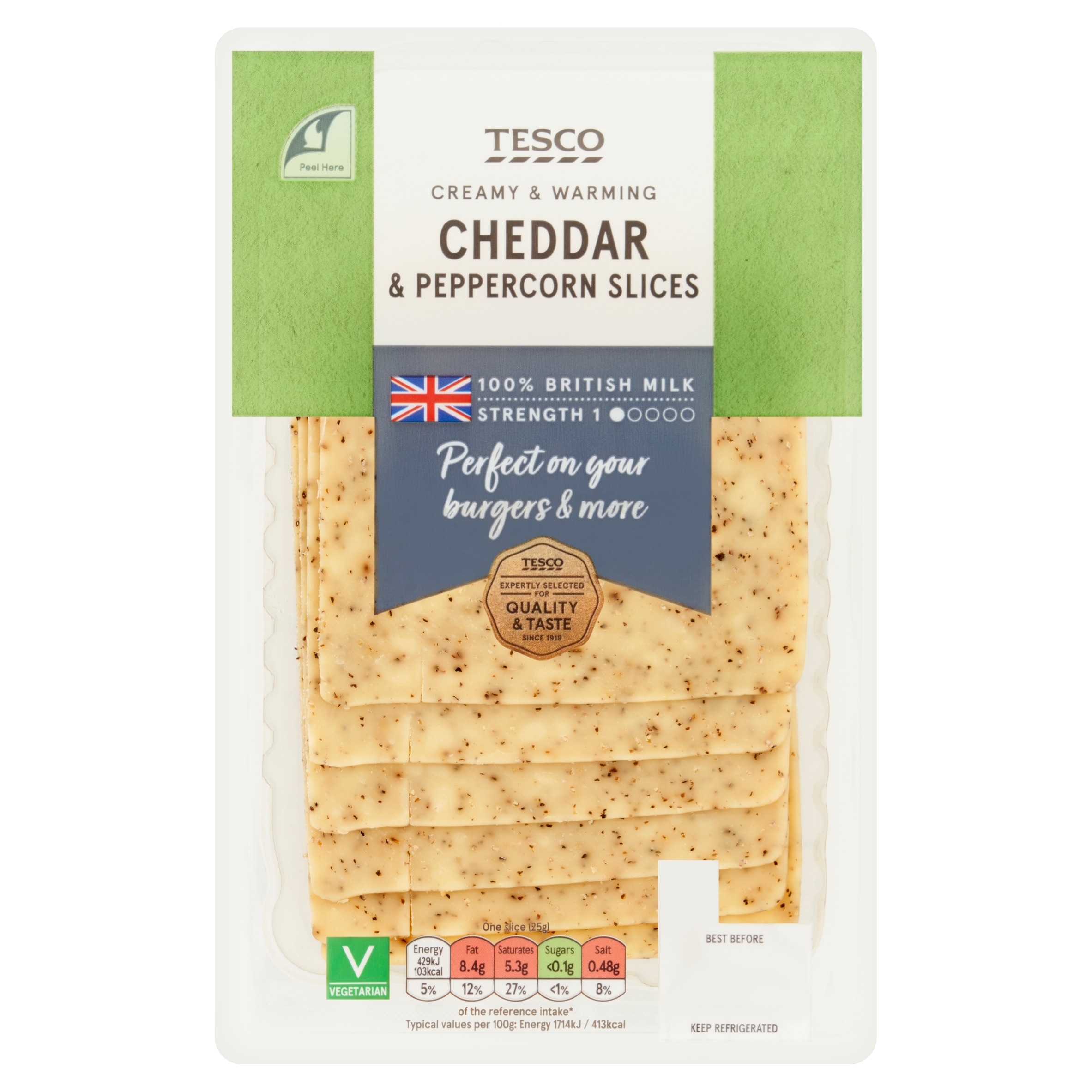 Tesco Cheddar and Peppercorn Slices 150g