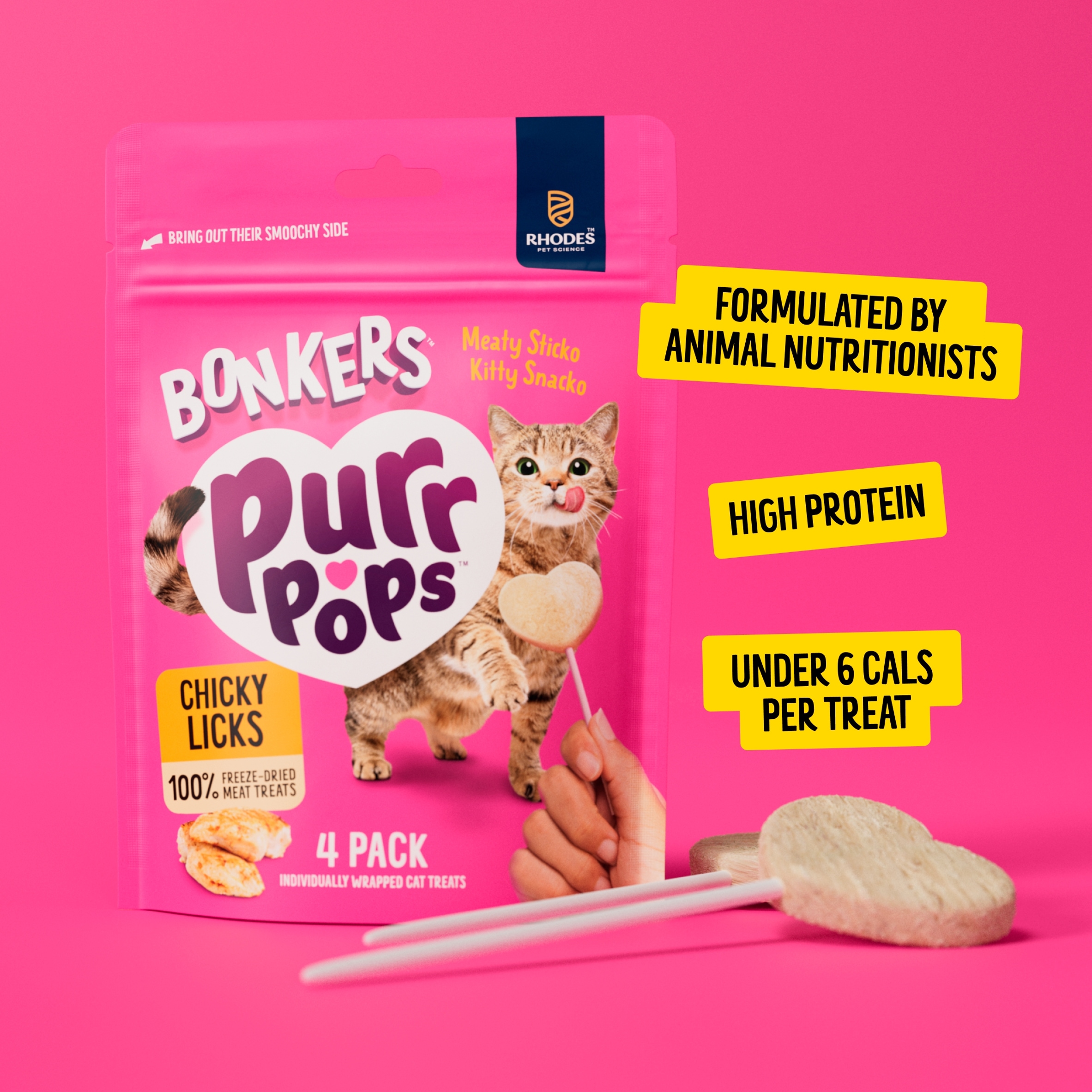 Bonkers Purrpops Freeze Dried Chicky Licks Chicken Cat Treats 4 Pack 5.6g thumbnail 4