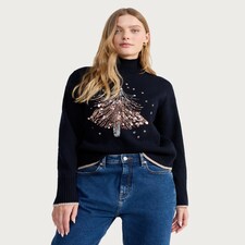 F&F Sequin Christmas Tree Jumper in Navy thumbnail 2