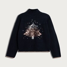 F&F Sequin Christmas Tree Jumper in Navy thumbnail 4