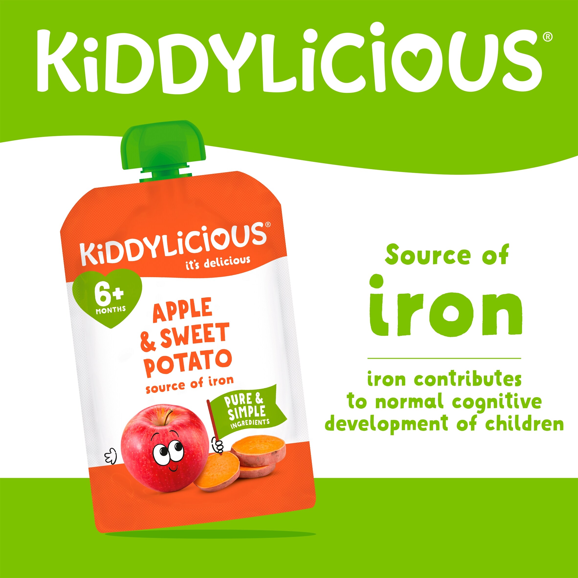 Kiddylicious Pouches Apple & Sweet Potato 6m+ 100g thumbnail 2