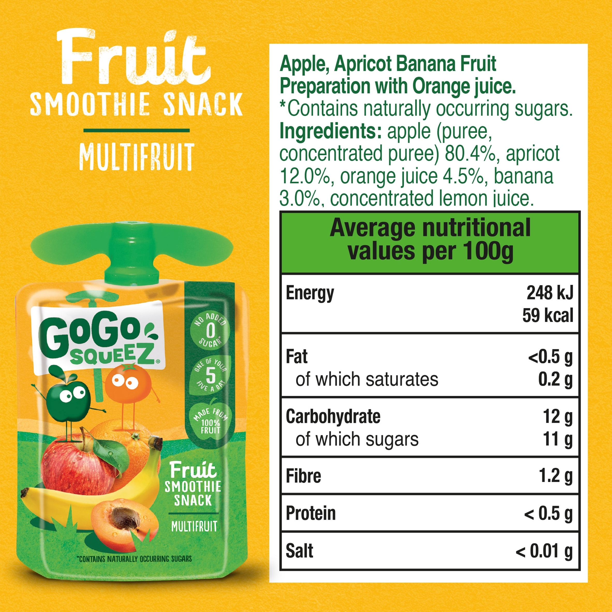 GoGo Squeez Fruit Smoothie Snack - Multifruit 4x90g thumbnail 2