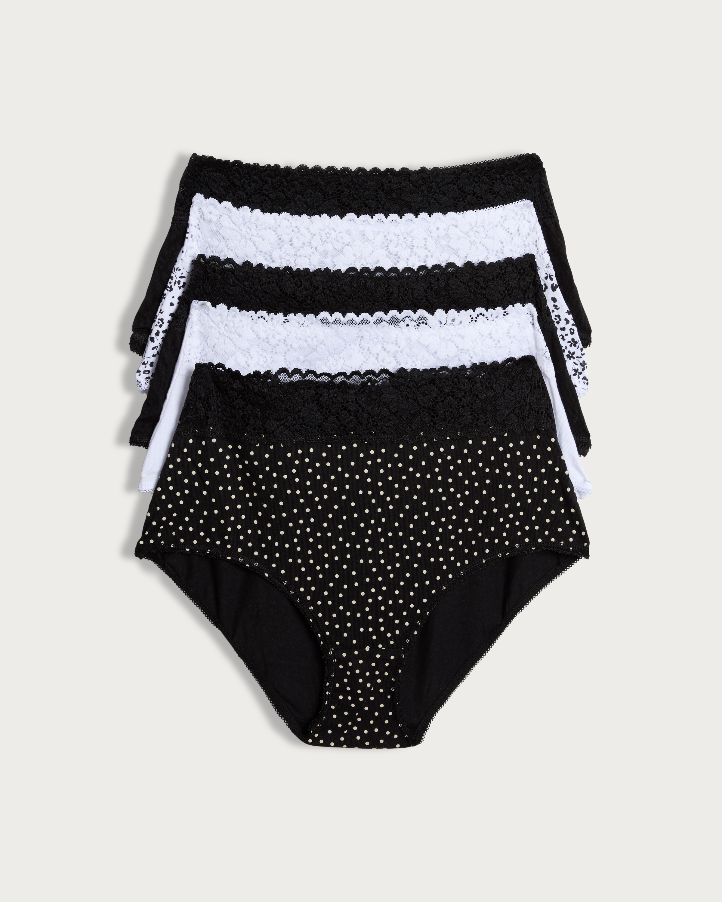 F&F 5-Pack Cotton Rich Full Brief Lace Trim Knickers in Black thumbnail 4