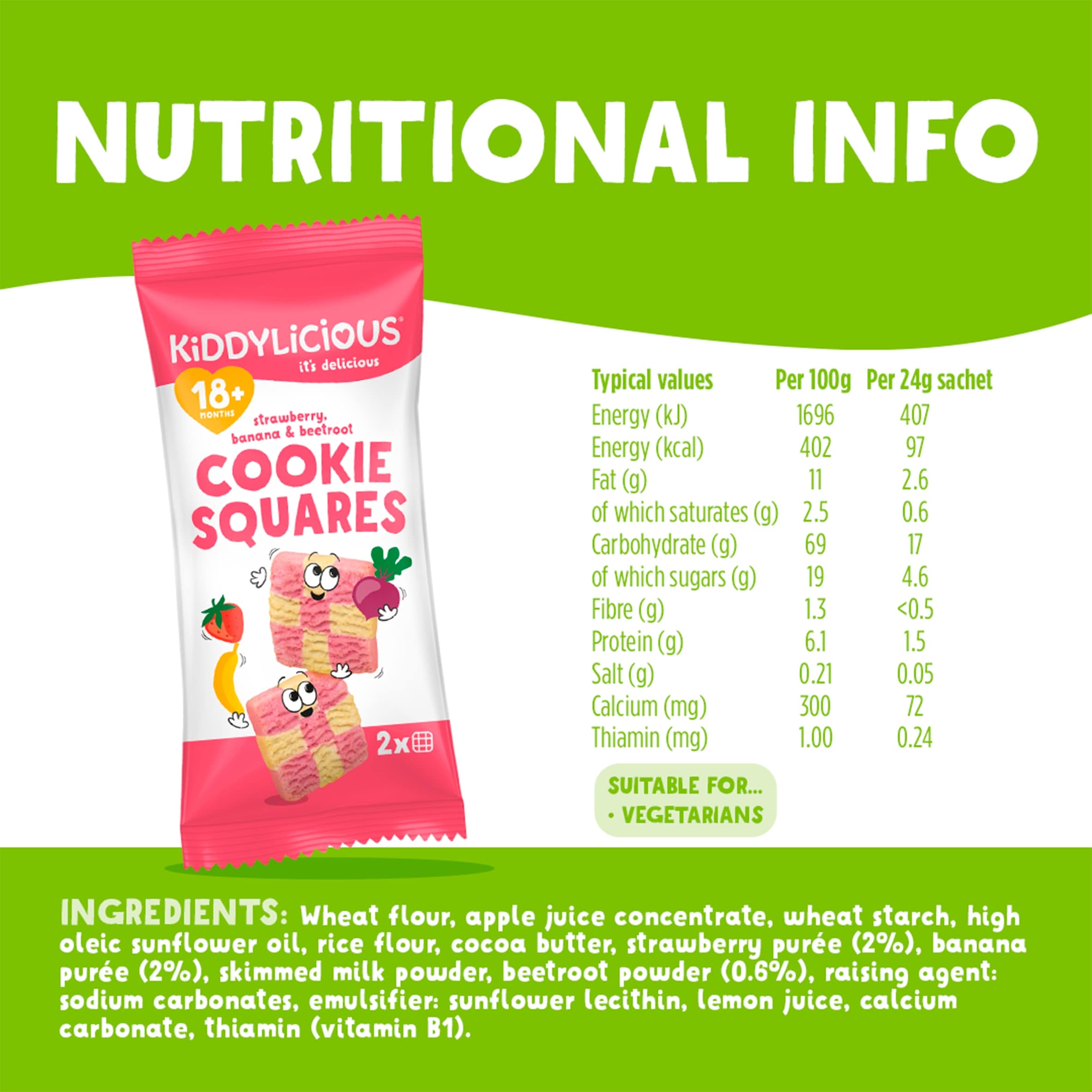 Kiddylicious Strawberry, Banana & Beetroot Cookie Squares 6x24g thumbnail 3