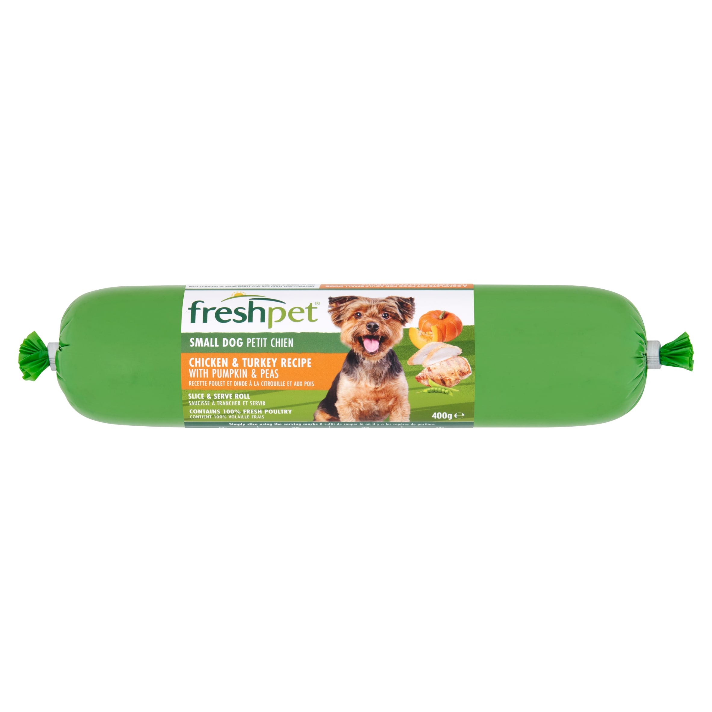 Freshpet Small Dog Chicken & Turkey with Pumpkin & Peas Fresh Dog Food Roll 400g