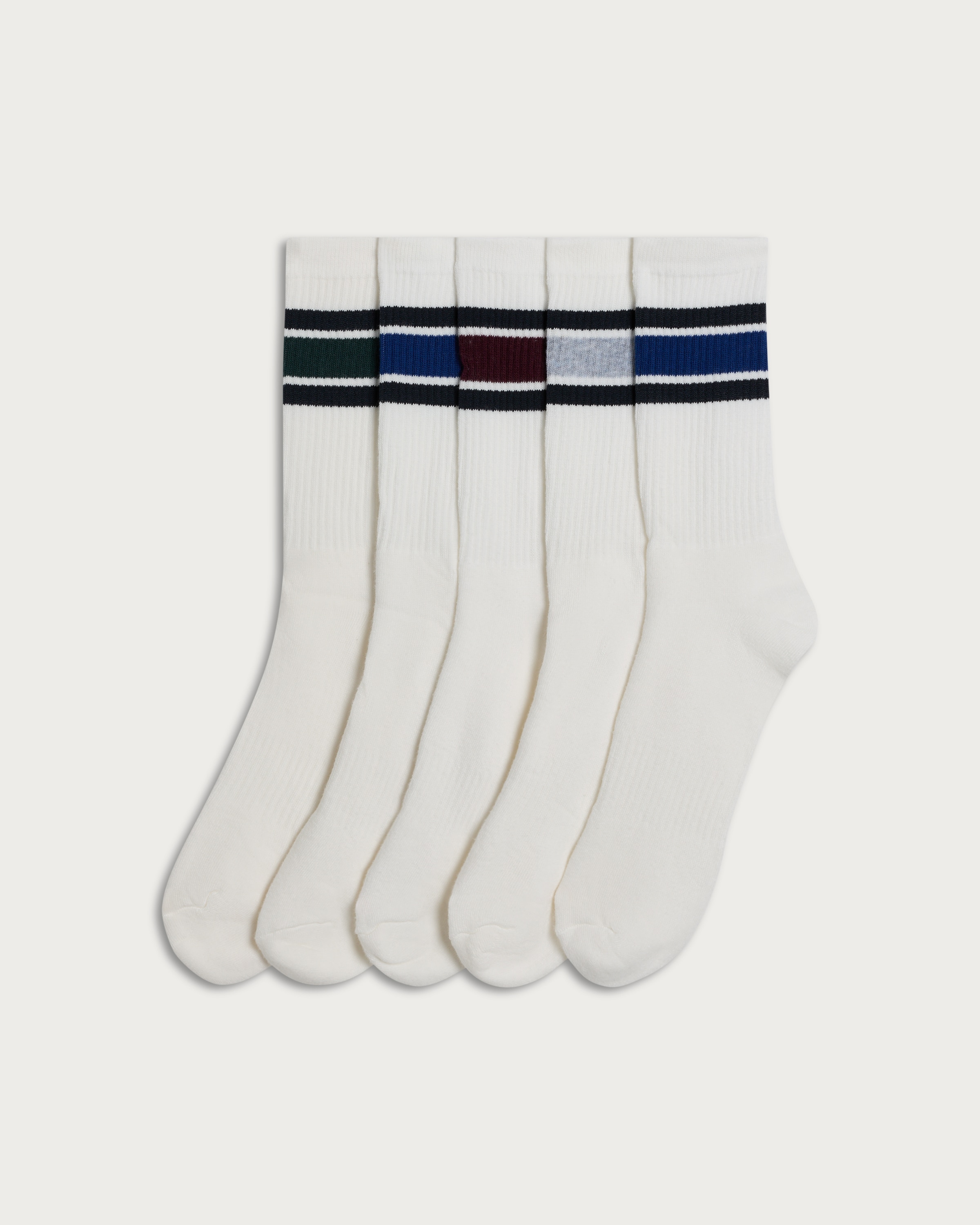 F&F Active 5-Pack Cotton Rich Stripe Accent Sports Socks in Black