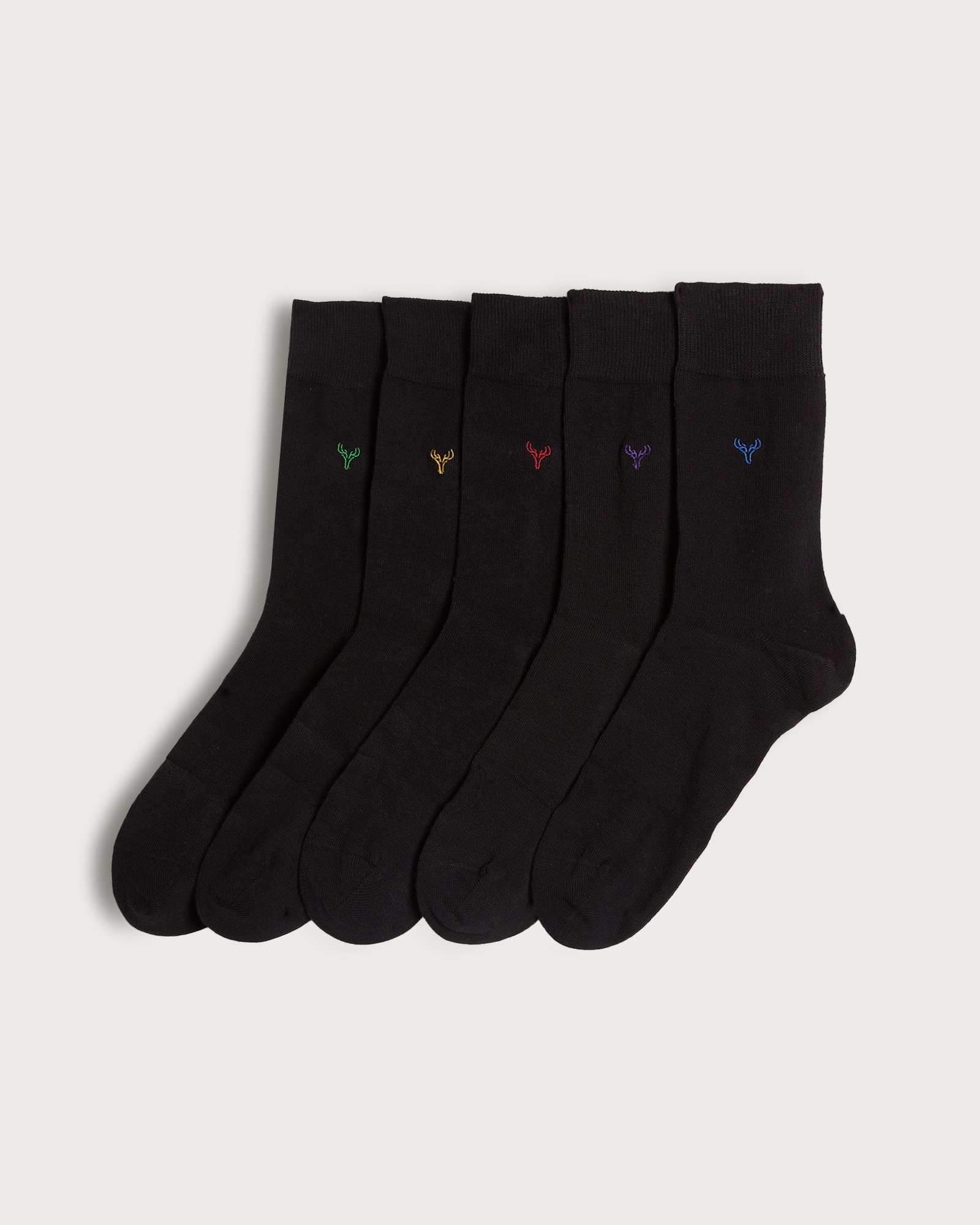 F&F 5-Pack Embroidered Stag Ankle Socks in Black