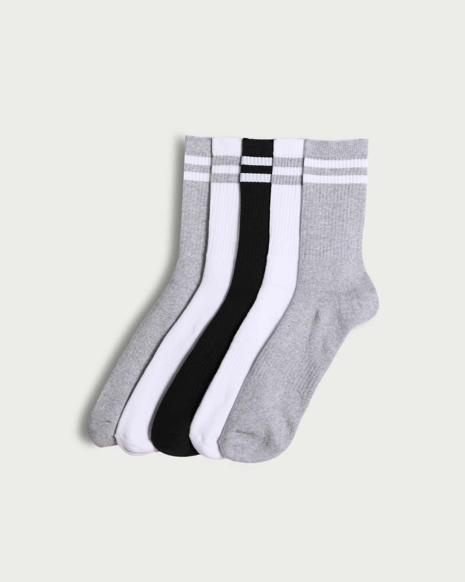F&F Active 5-Pack Cotton Rich Striped Sports Socks  in Multi Grey