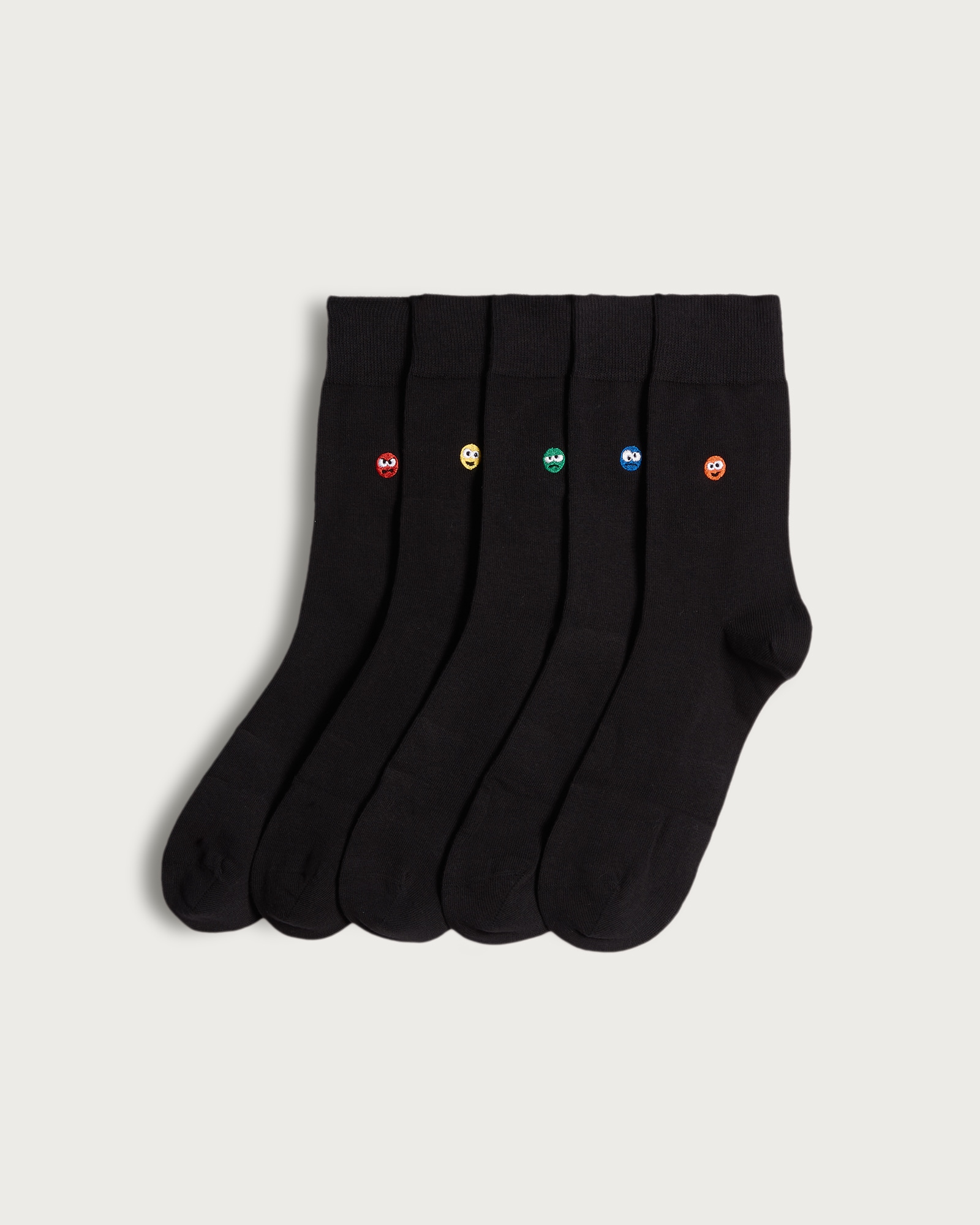 F&F 5-Pack Cotton Rich Emoji Embroidery Fresh Feel Ankle Socks in Black