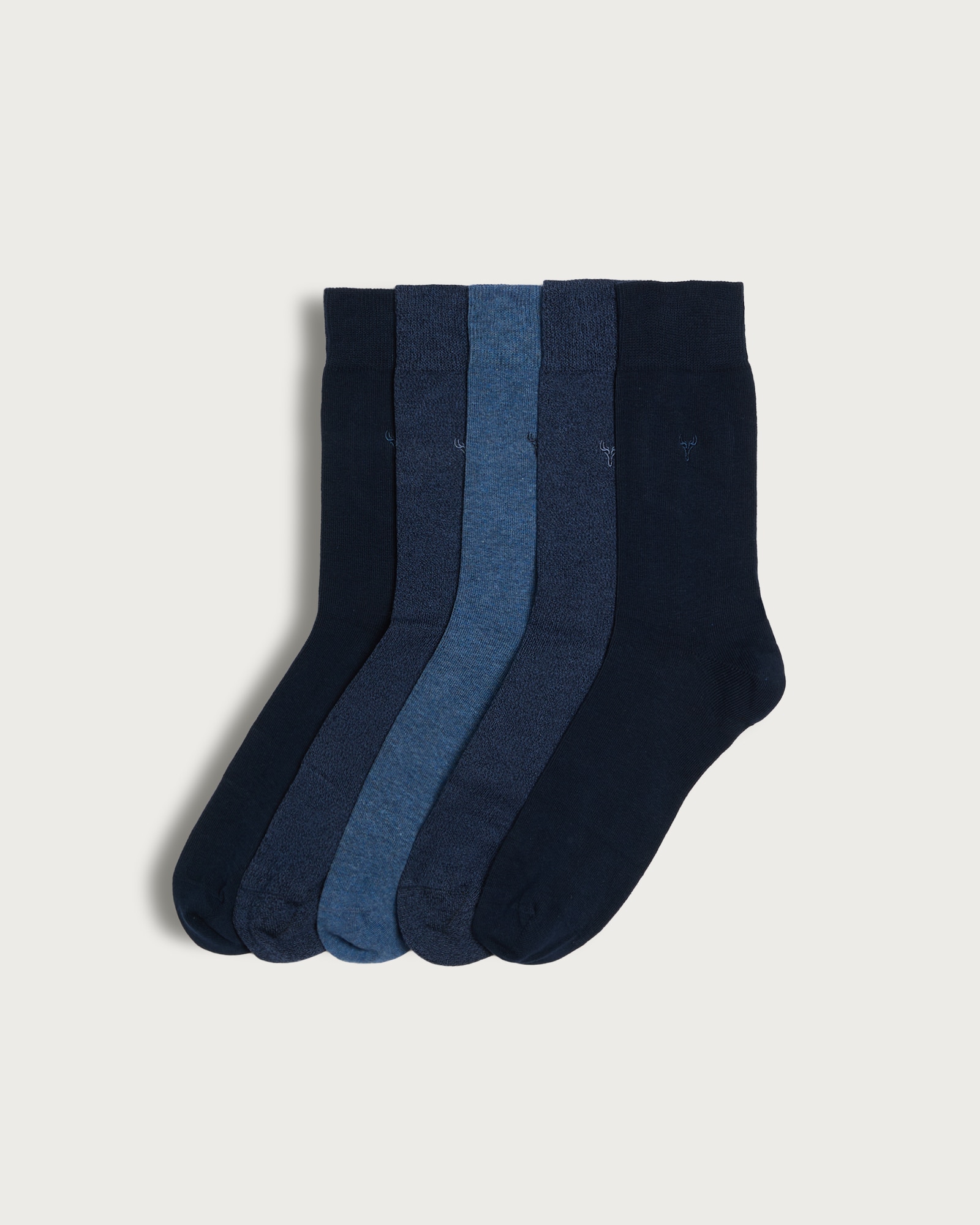 F&F 5-Pack Stag Cotton Rich Embroidery Ankle Socks in Navy