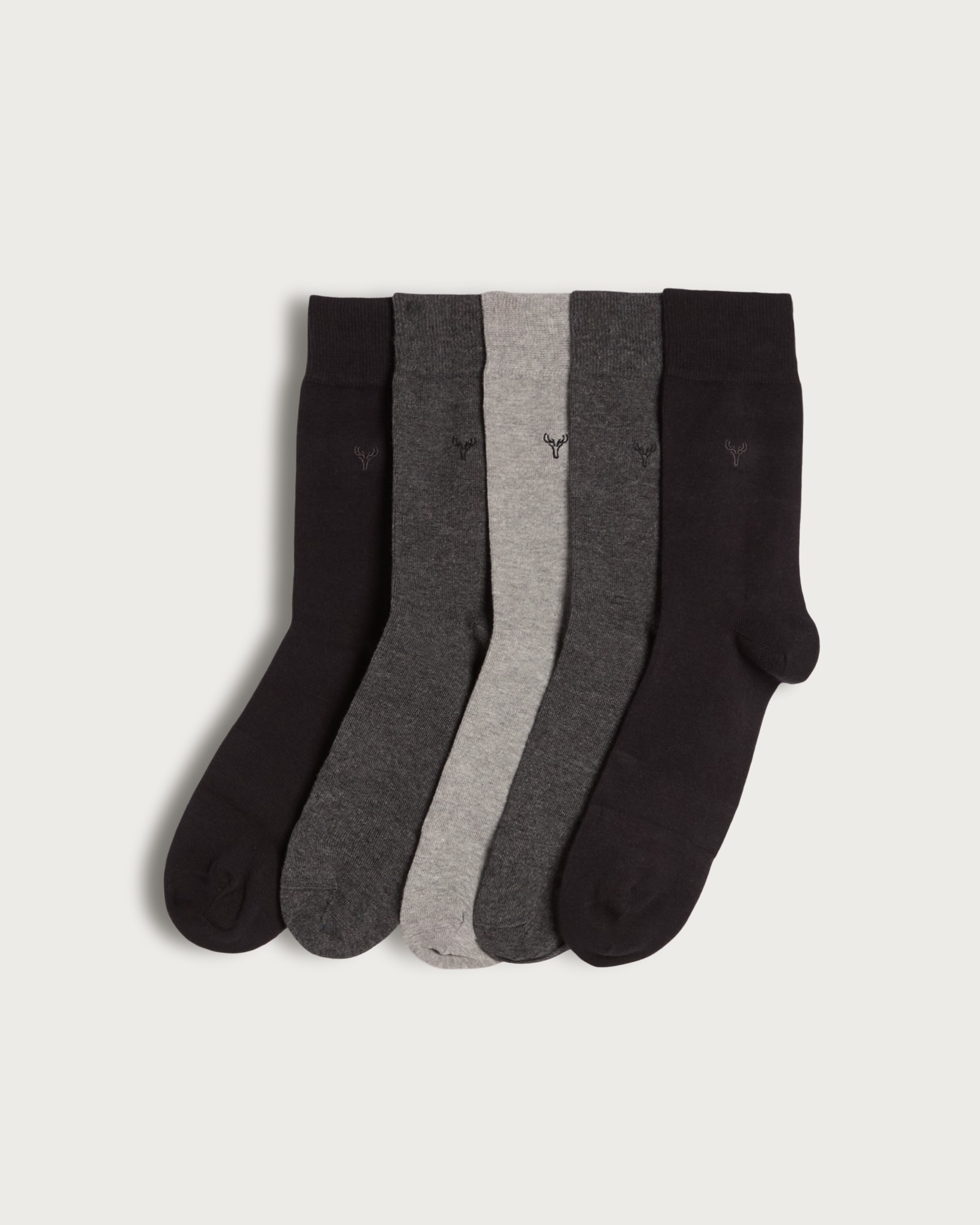 F&F 5-Pack Cotton Blend Deer Embroidered Antibacterial Socks in Grey
