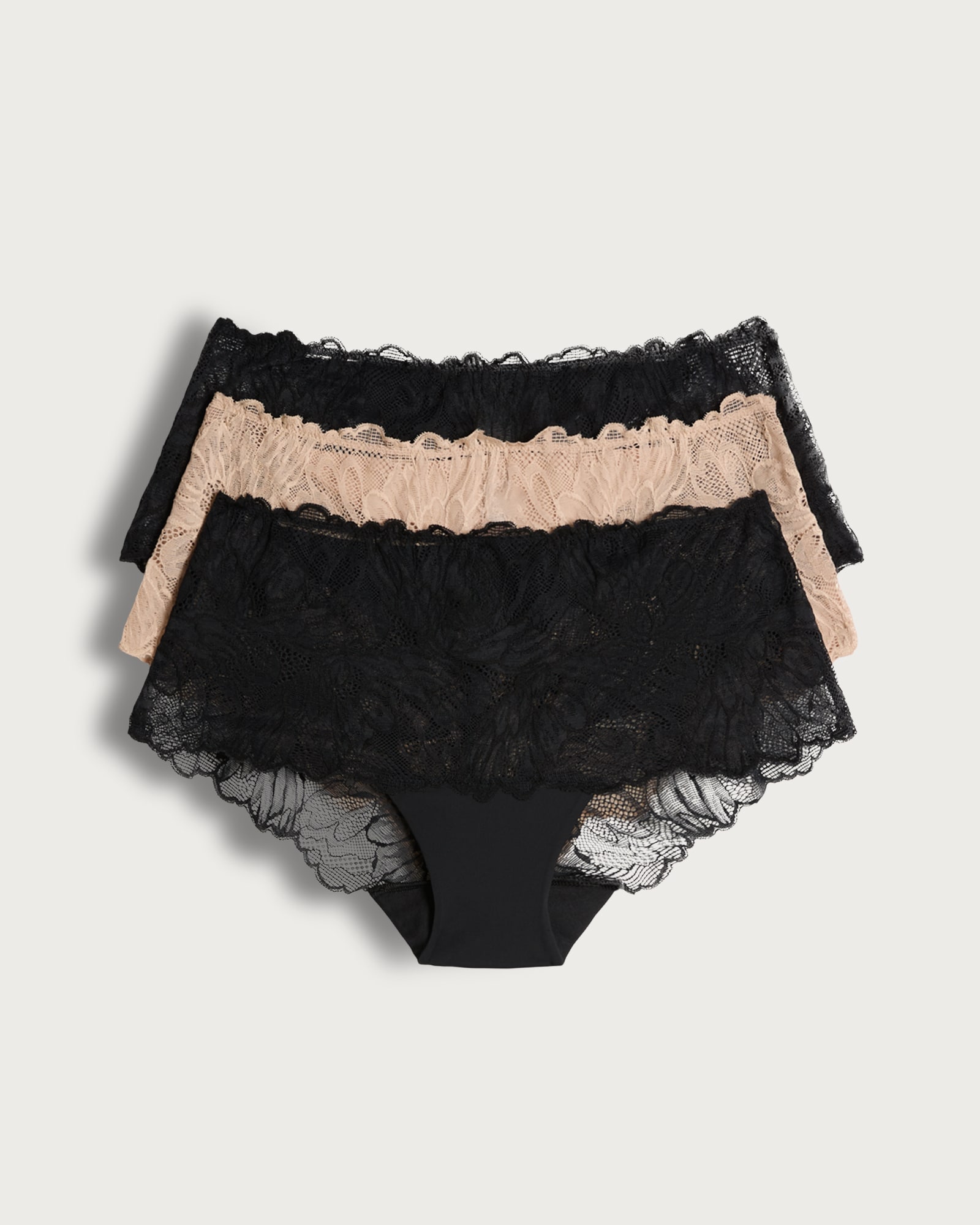 F&F 3-Pack Galloon Lace Short Knickers in Black