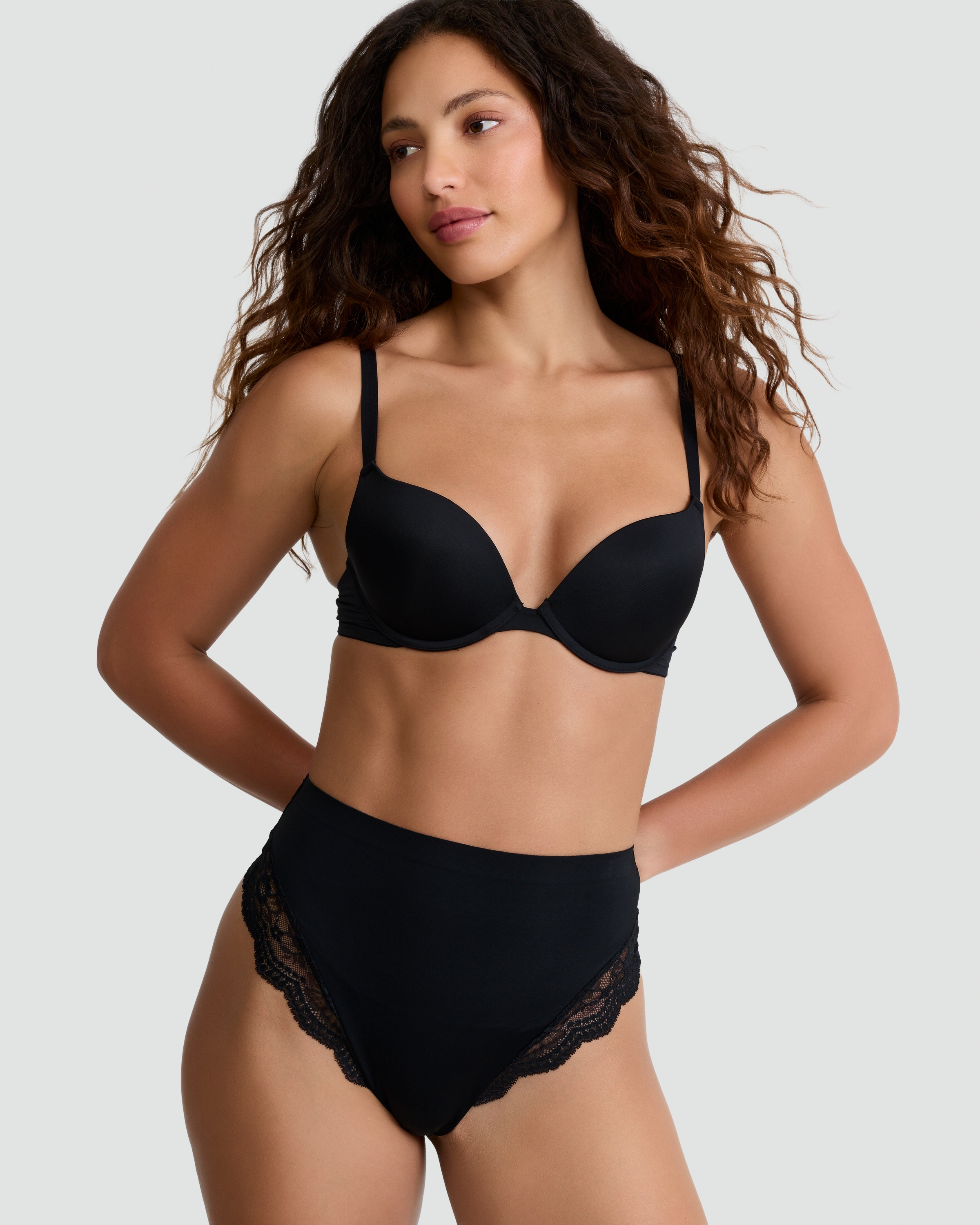 F&F 2-Pack Lace Trim Smoothing Contour Thongs in Black