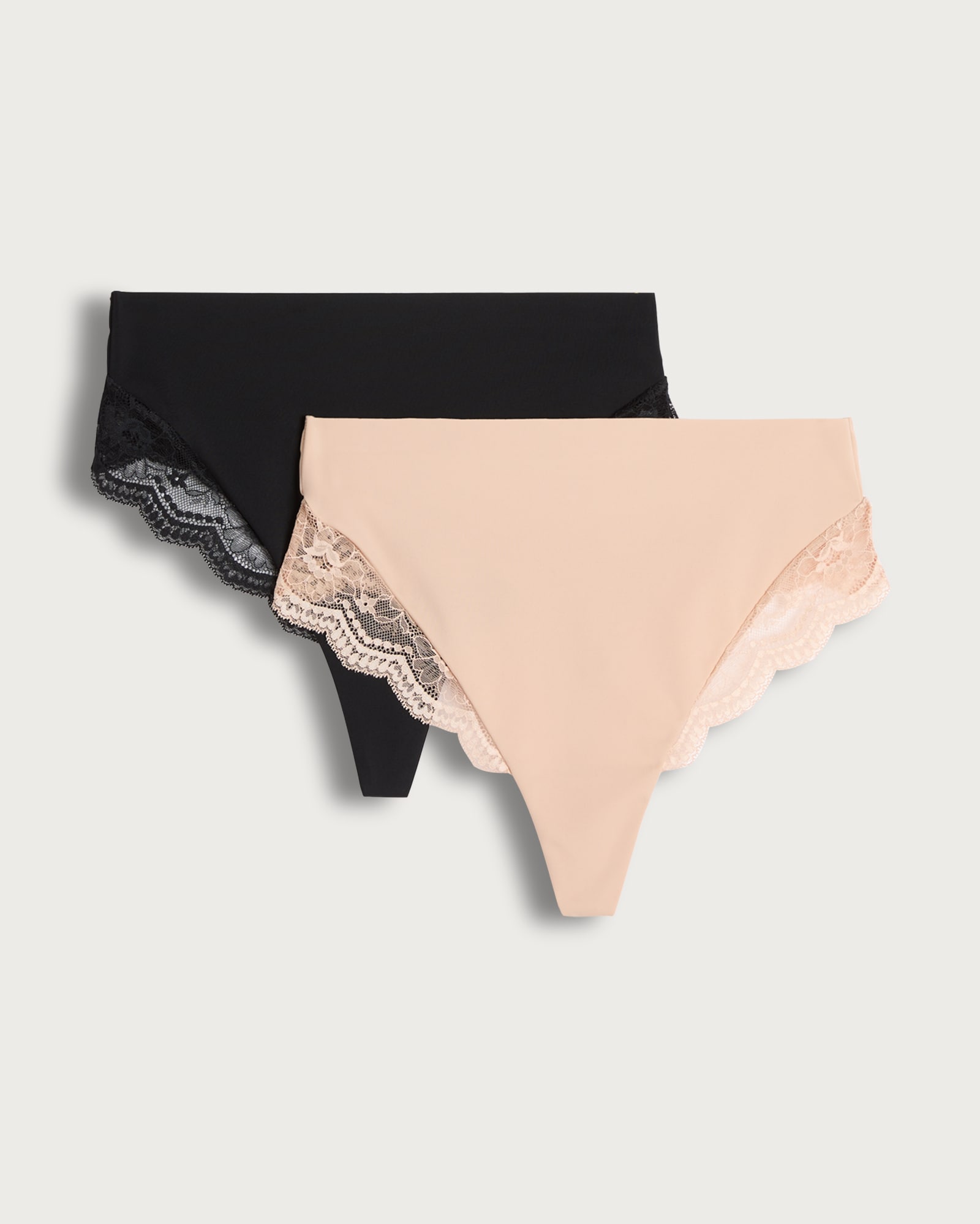 F&F 2-Pack Lace Trim Smoothing Contour Thongs in Black thumbnail 4