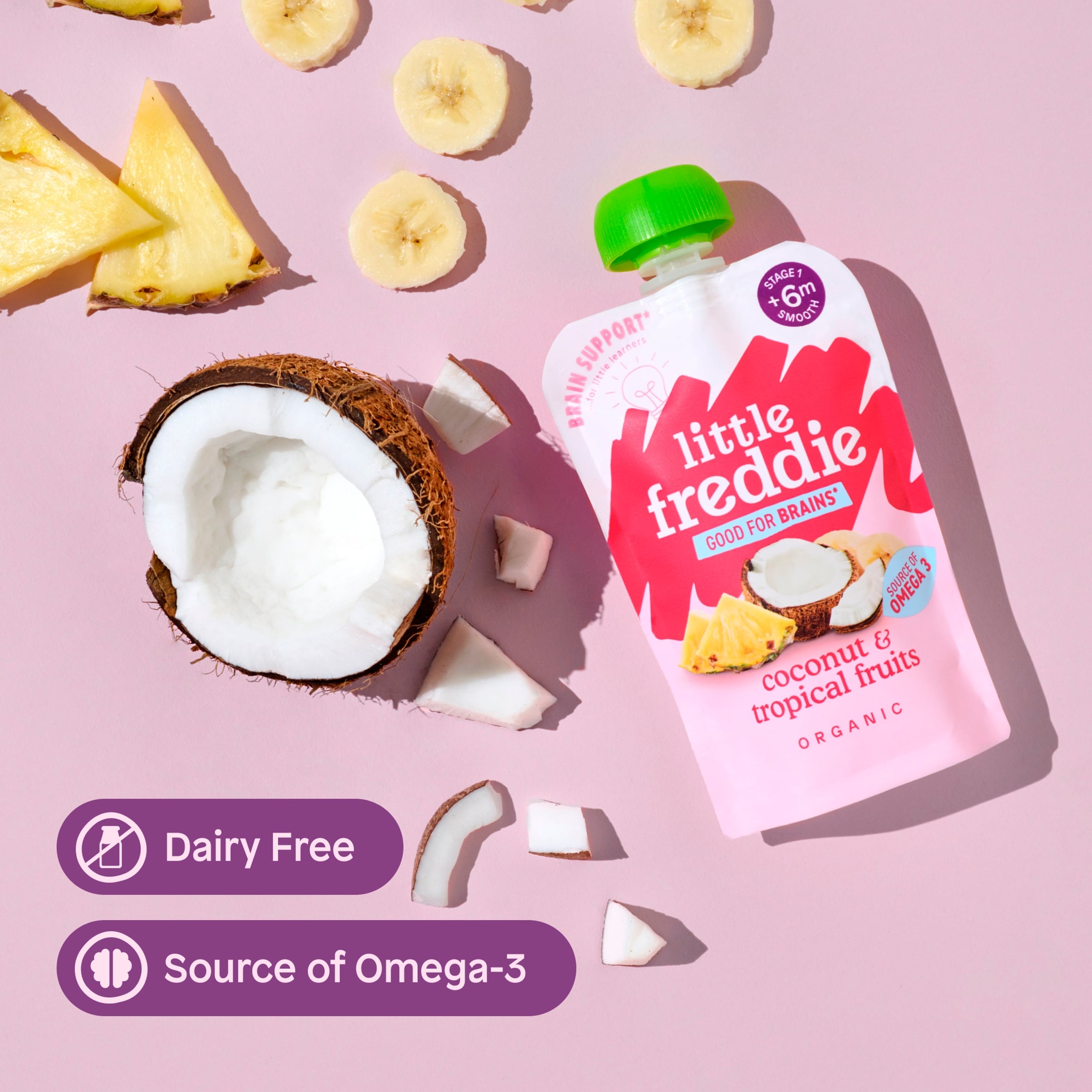 Little Freddie Organic Good for Brains Coconut & Tropical Fruits Baby Food Pouch with Omega 3 6+ Months 90g thumbnail 5