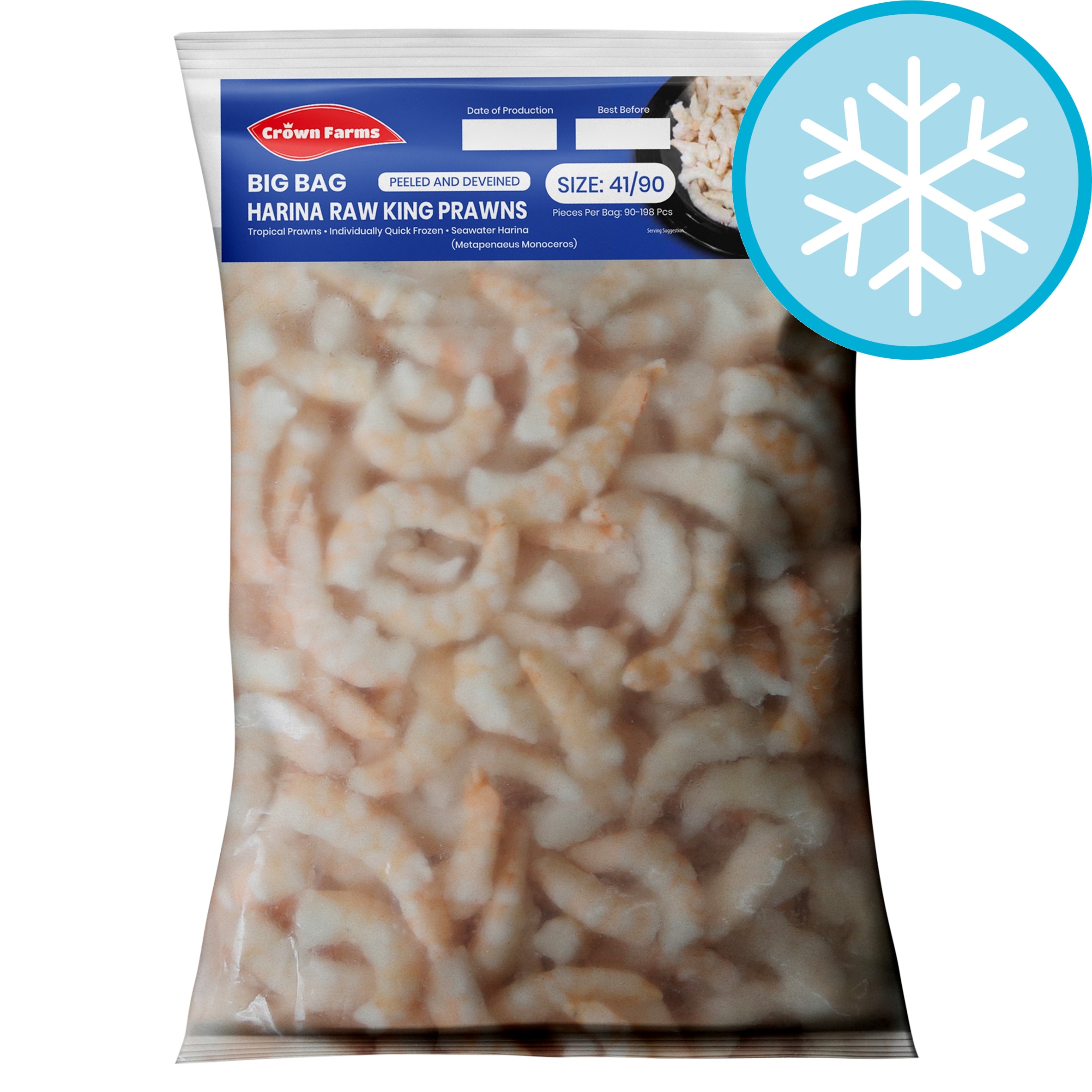  Crown Farms Big Bag Harina Raw King Prawns Size 41/90 1kg