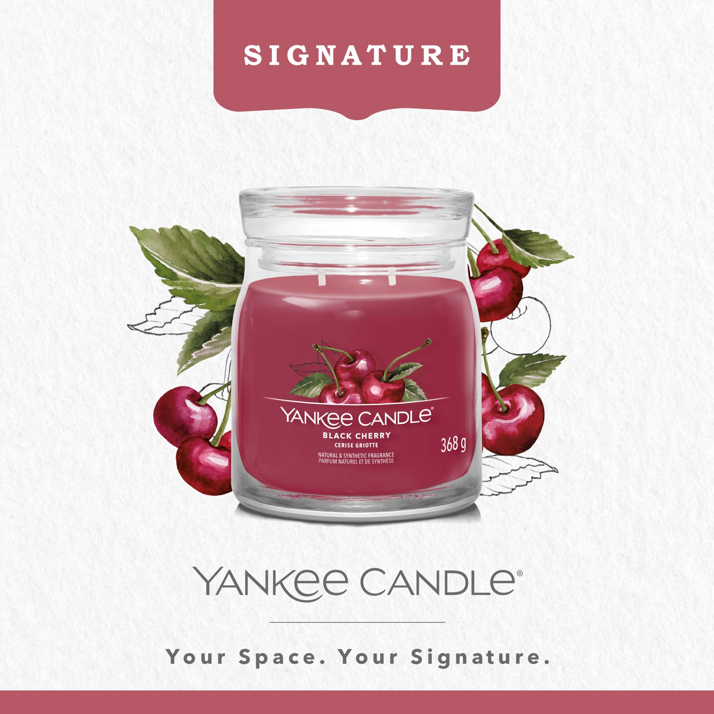 Yankee Candle Signature Black Cherry Medium Candle 368g thumbnail 2