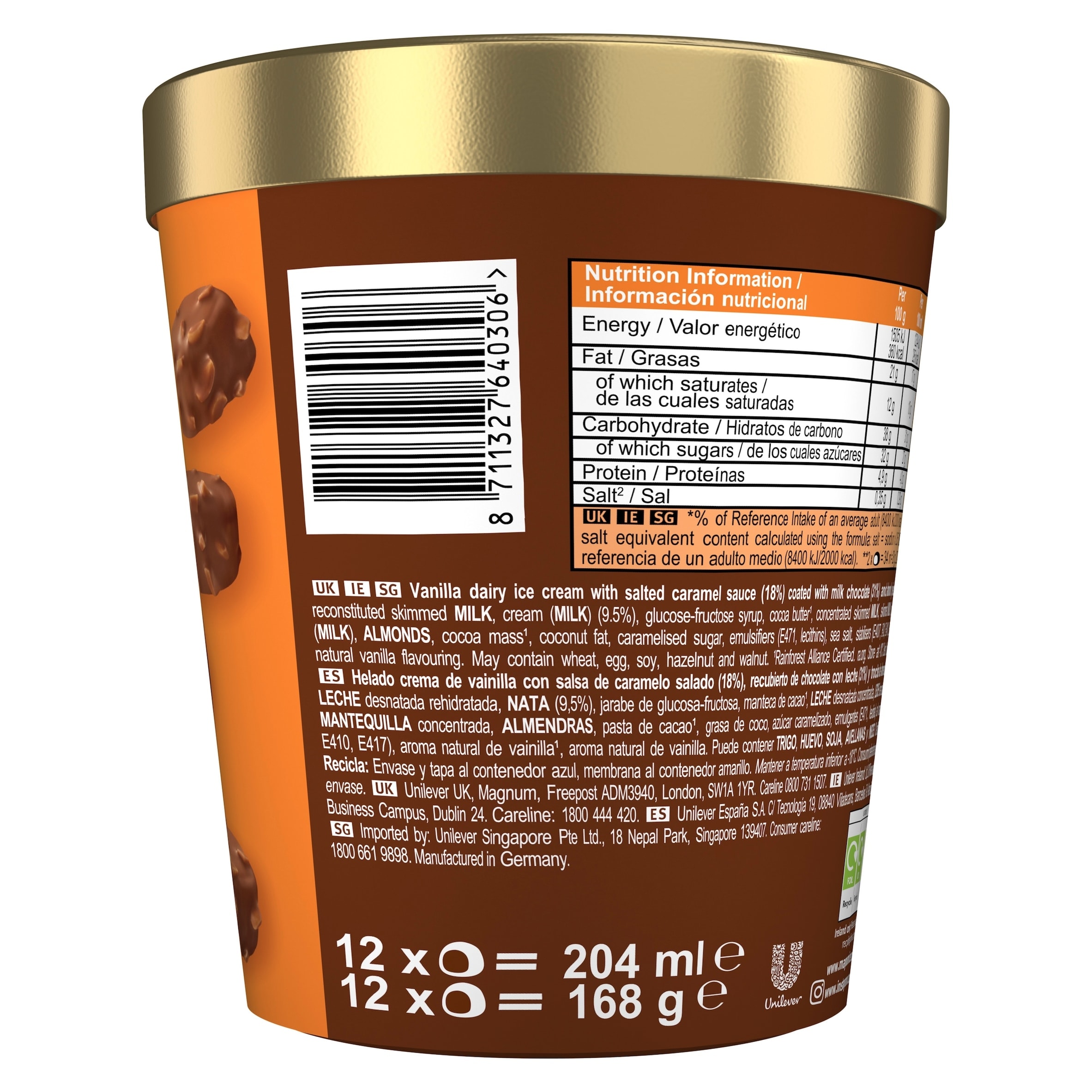 Magnum Bonbon Salted Caramel & Almond Ice Cream Frozen Snack 204ml thumbnail 2