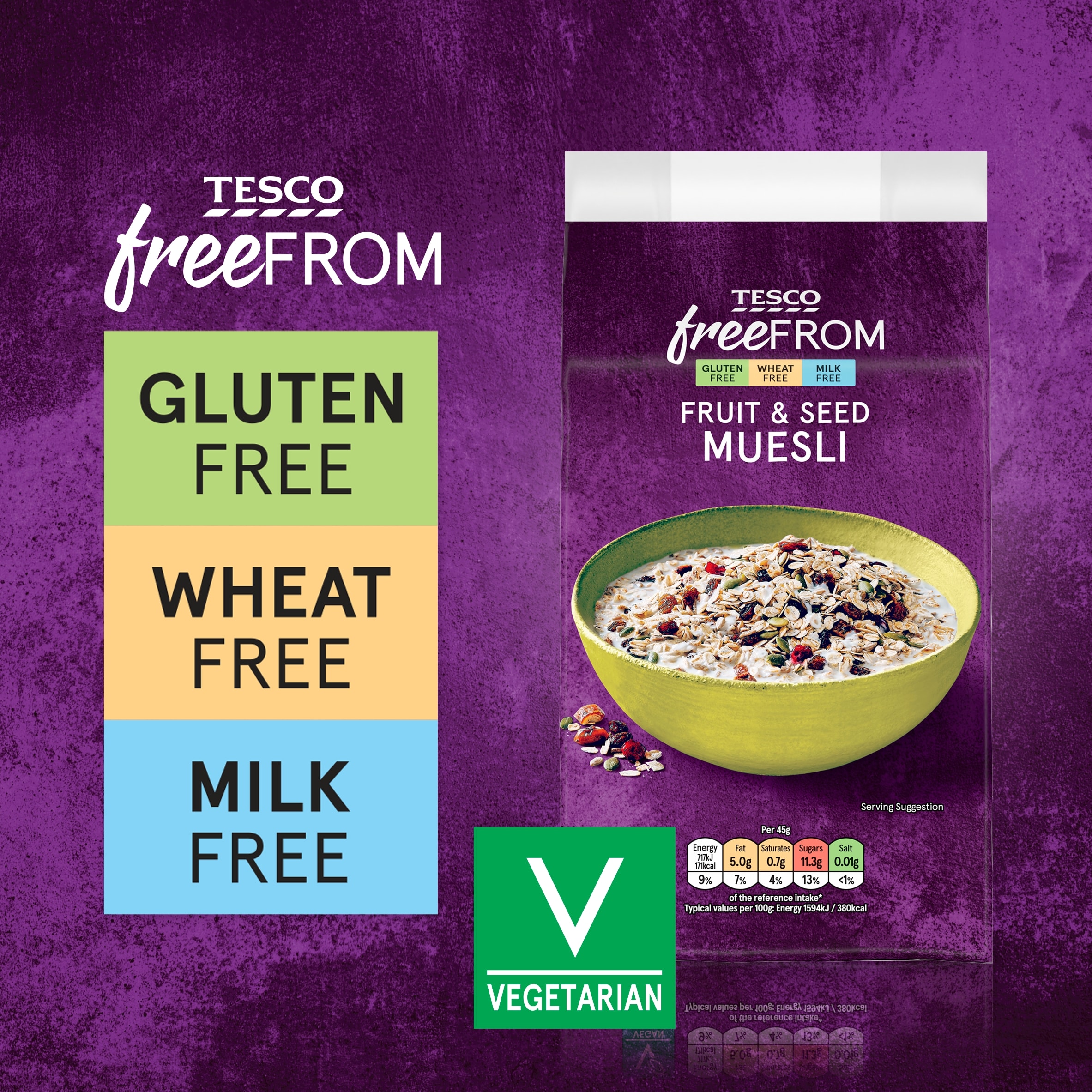 Tesco Free From Fruit & Seed Muesli 450g thumbnail 2