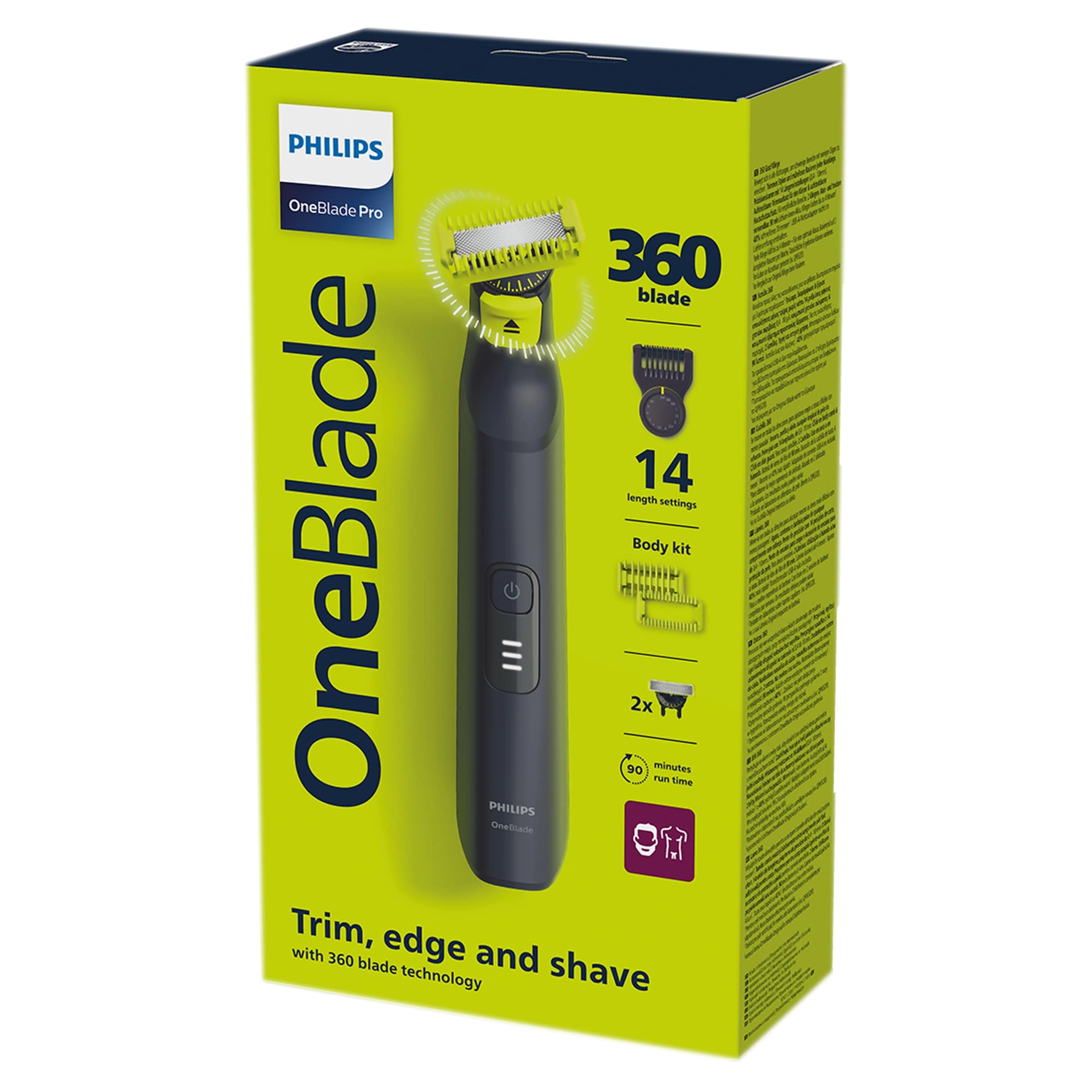 Philips OneBlade Pro 360 Beard Trimmer, Face & Body, 14-in-1,Travel Pouch & 360 blade-QP6542/15