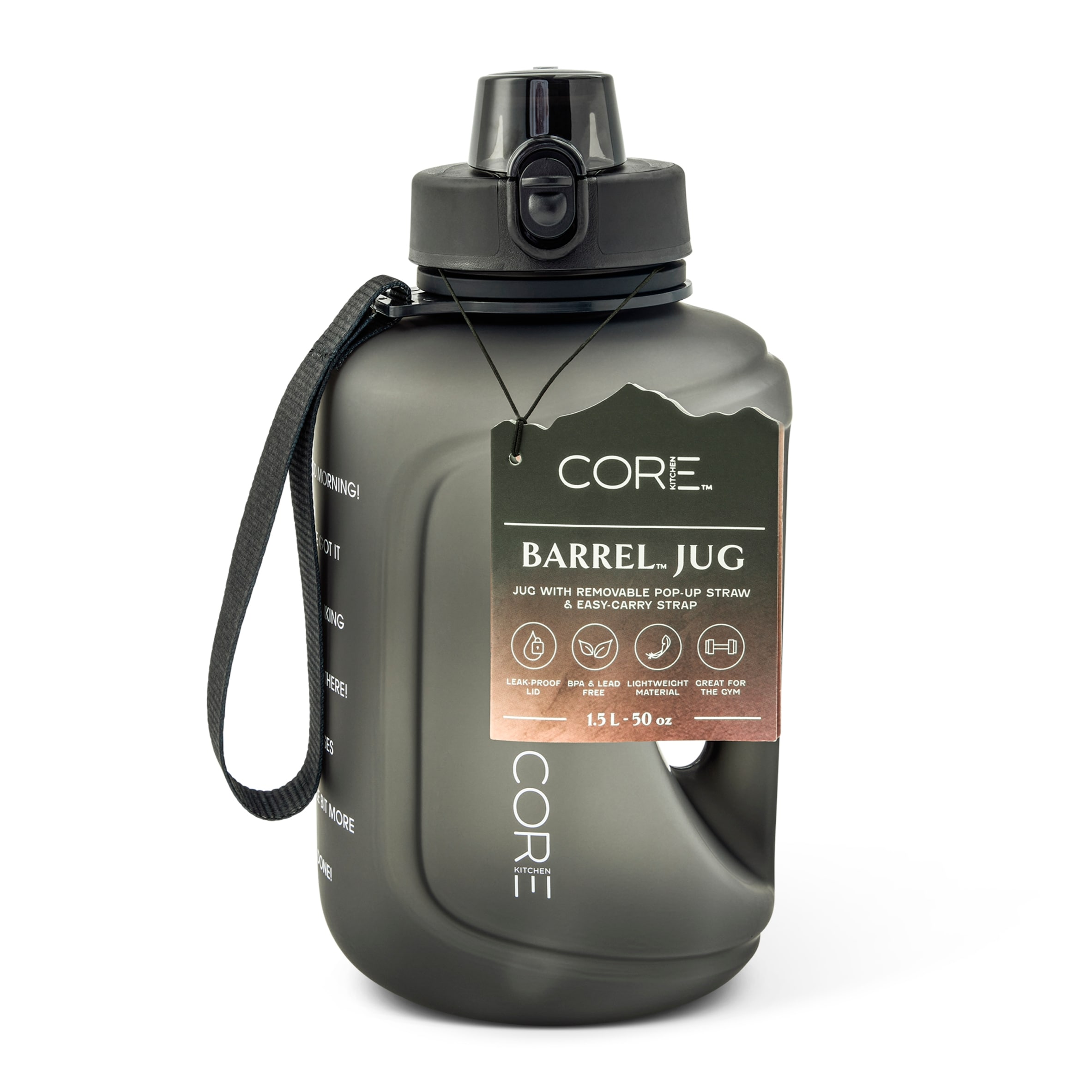 Core Kitchen Black Plastic Barrel Water Bottle 1.5L