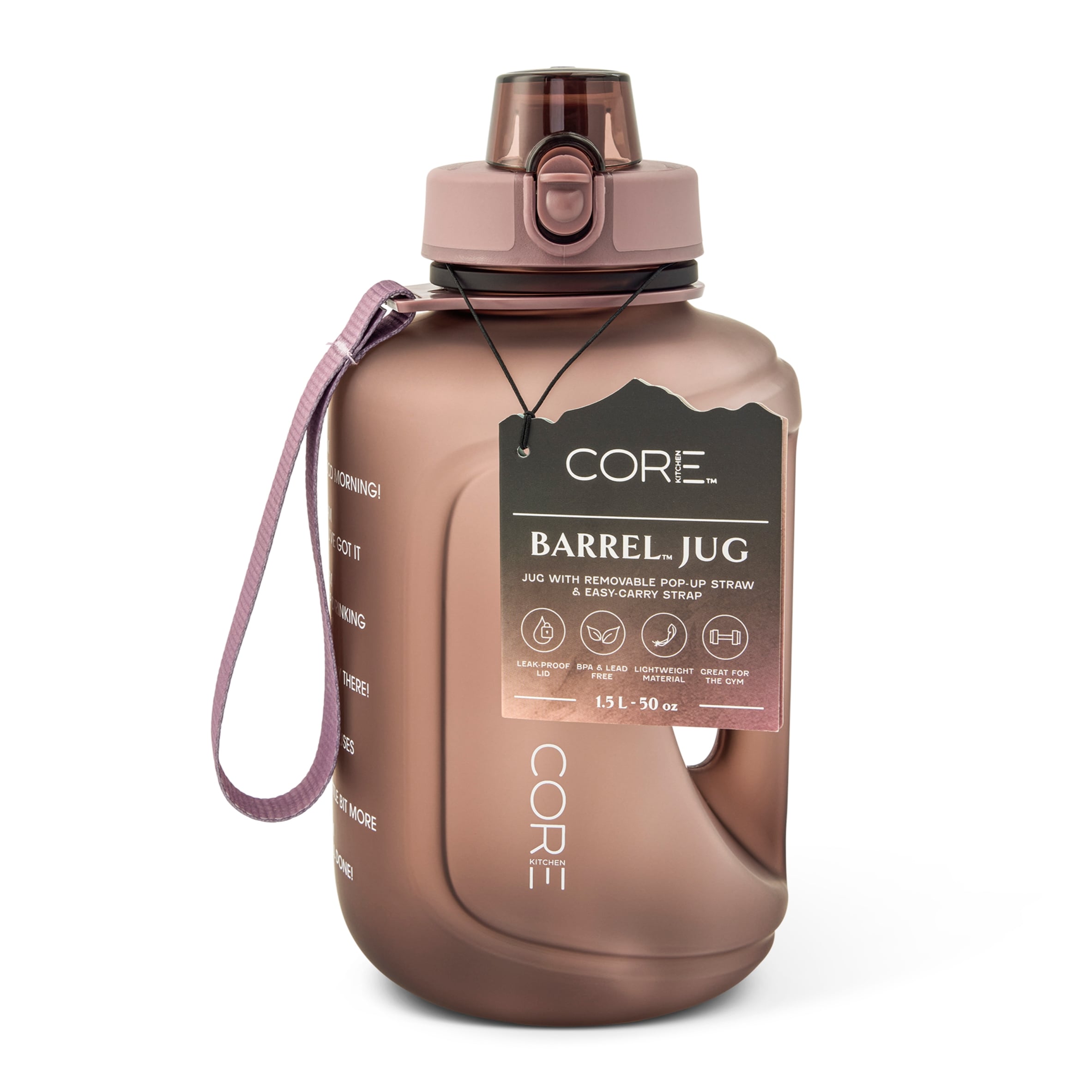 Core Kitchen Mauve Plastic Barrel Water Bottle 1.5L