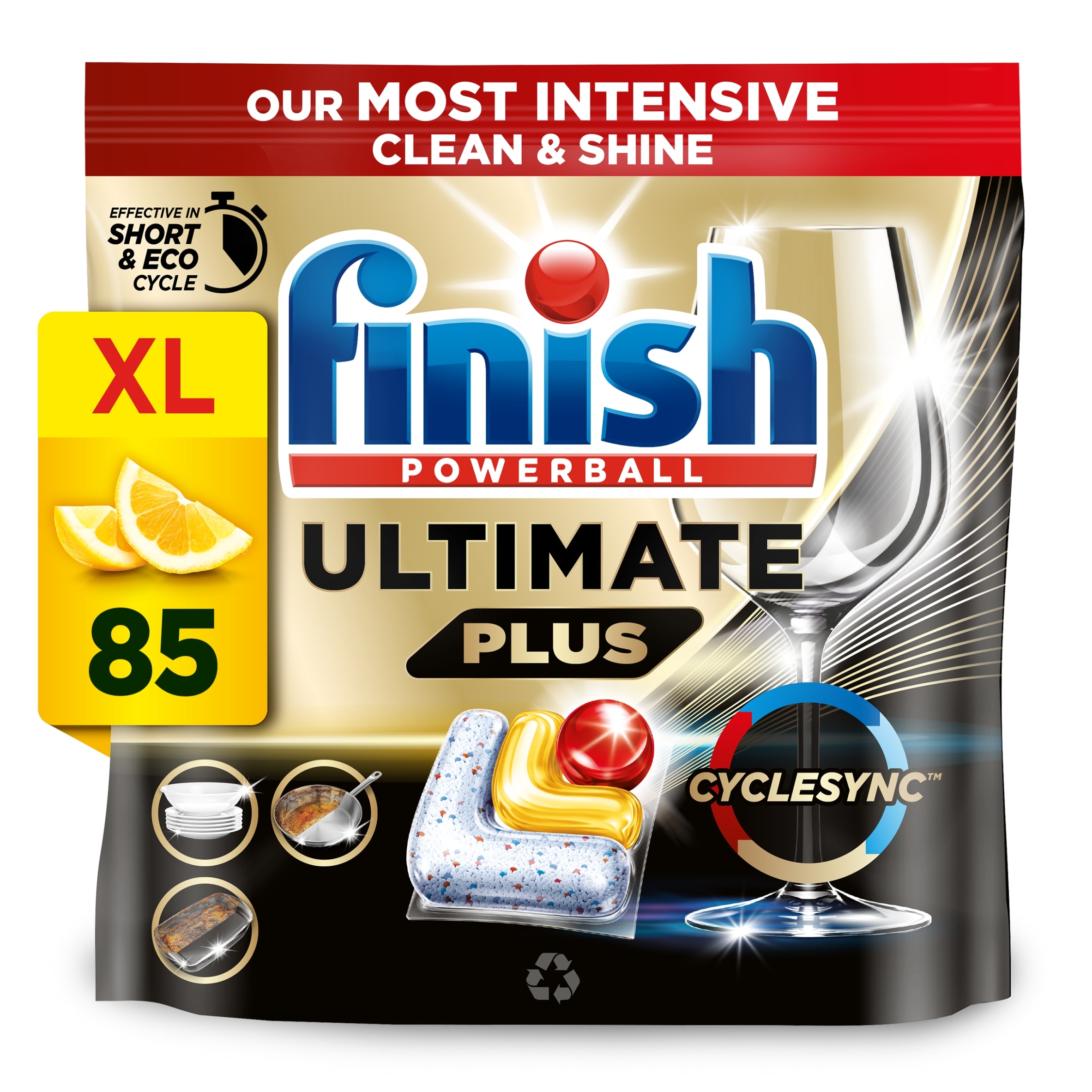 Finish Ultimate Plus All In One Lemon 85s Dishwasher Tablets 1037g