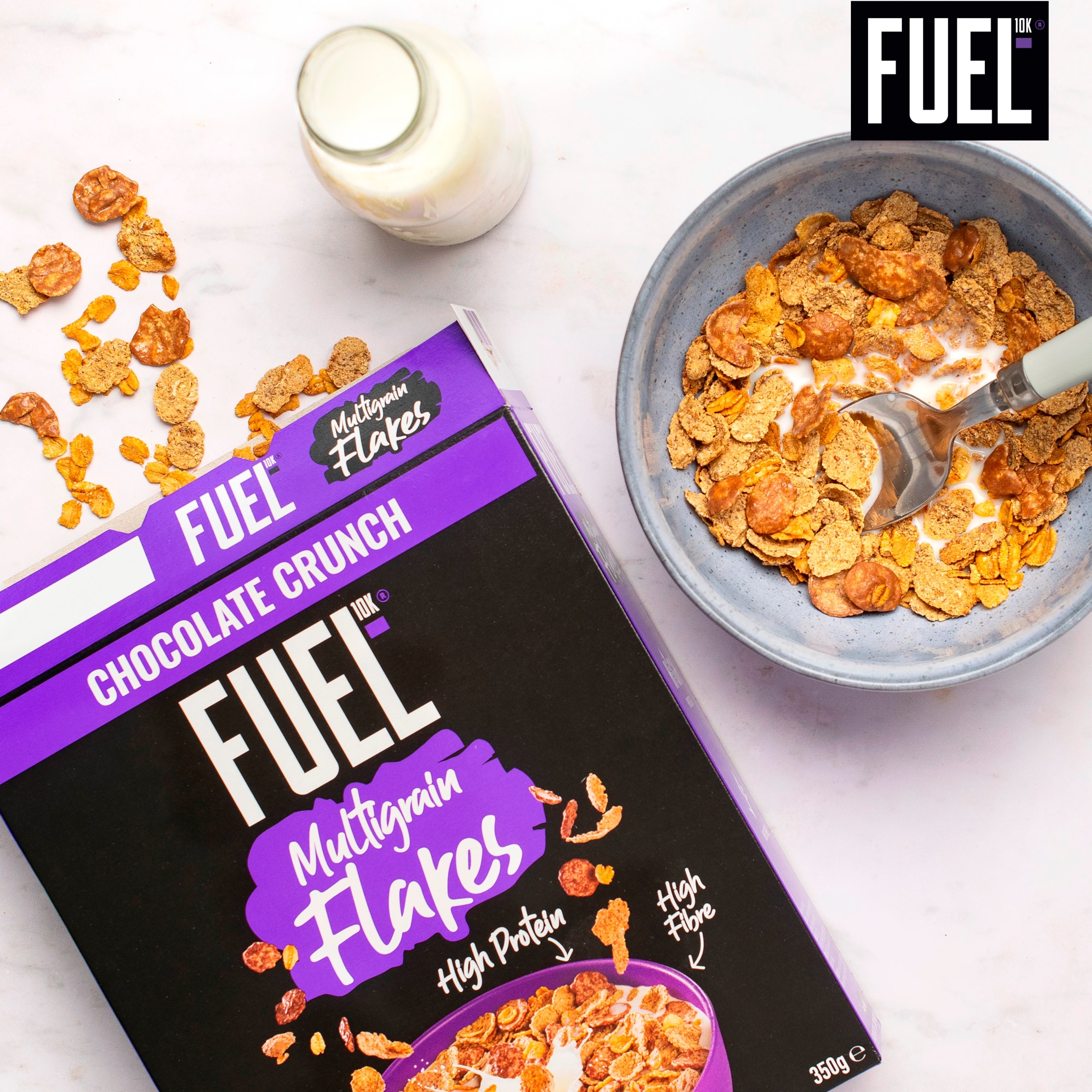 FUEL10K Chocolate Multigrain Flakes High Protein Breakfast Cereal 350g thumbnail 3