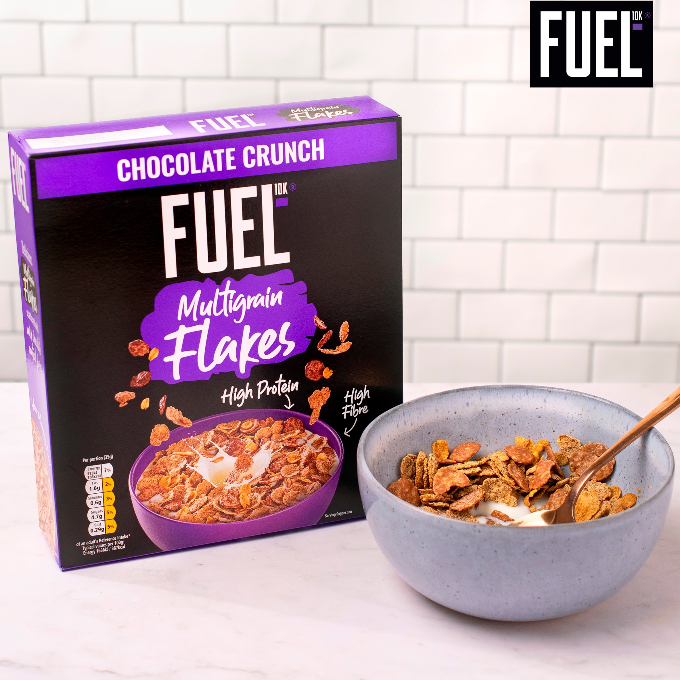 FUEL10K Chocolate Multigrain Flakes High Protein Breakfast Cereal 350g thumbnail 5